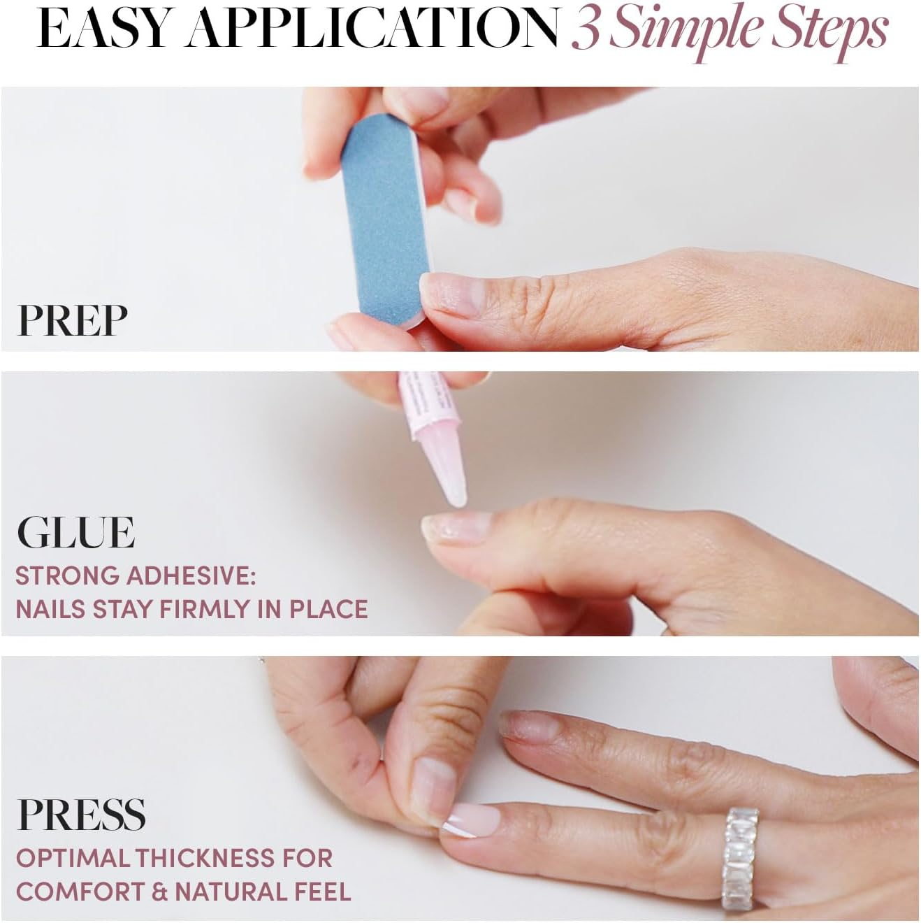 Glamnetic Press on Nails - in the Nude, Medium Square False Nails, Clear Nude, Neutral, Reusable, Kit with 30 Nails, 15 Sizes