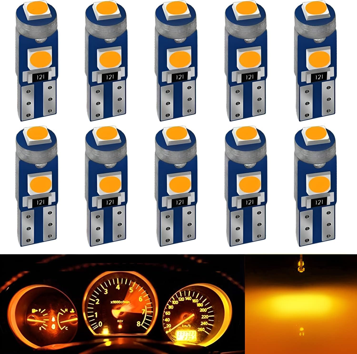 AUXLIGHT Ice Blue T5 37 74 2721 PC74 PC37 LED Bulb, 3030 Chips Super Bright 12 Volt Replacements, Interior Dome Map Dashboard Indicator Instrument Panel Gauge Cluster Lamp Lights (Pack of 10)