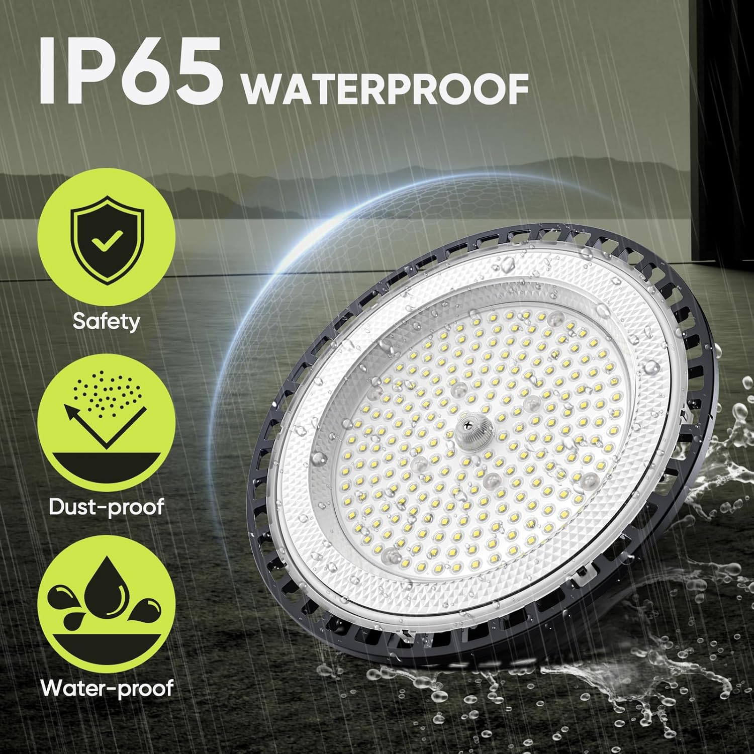 4 Piece 100W LED Garage Lighting, 15000LM Ceiling Light Garage, 6000K Cool White Outdoor LED Floodlight, IP65 Waterproof UFO Lamp Workshop for Factories, Warehouse, Workshop image number 3