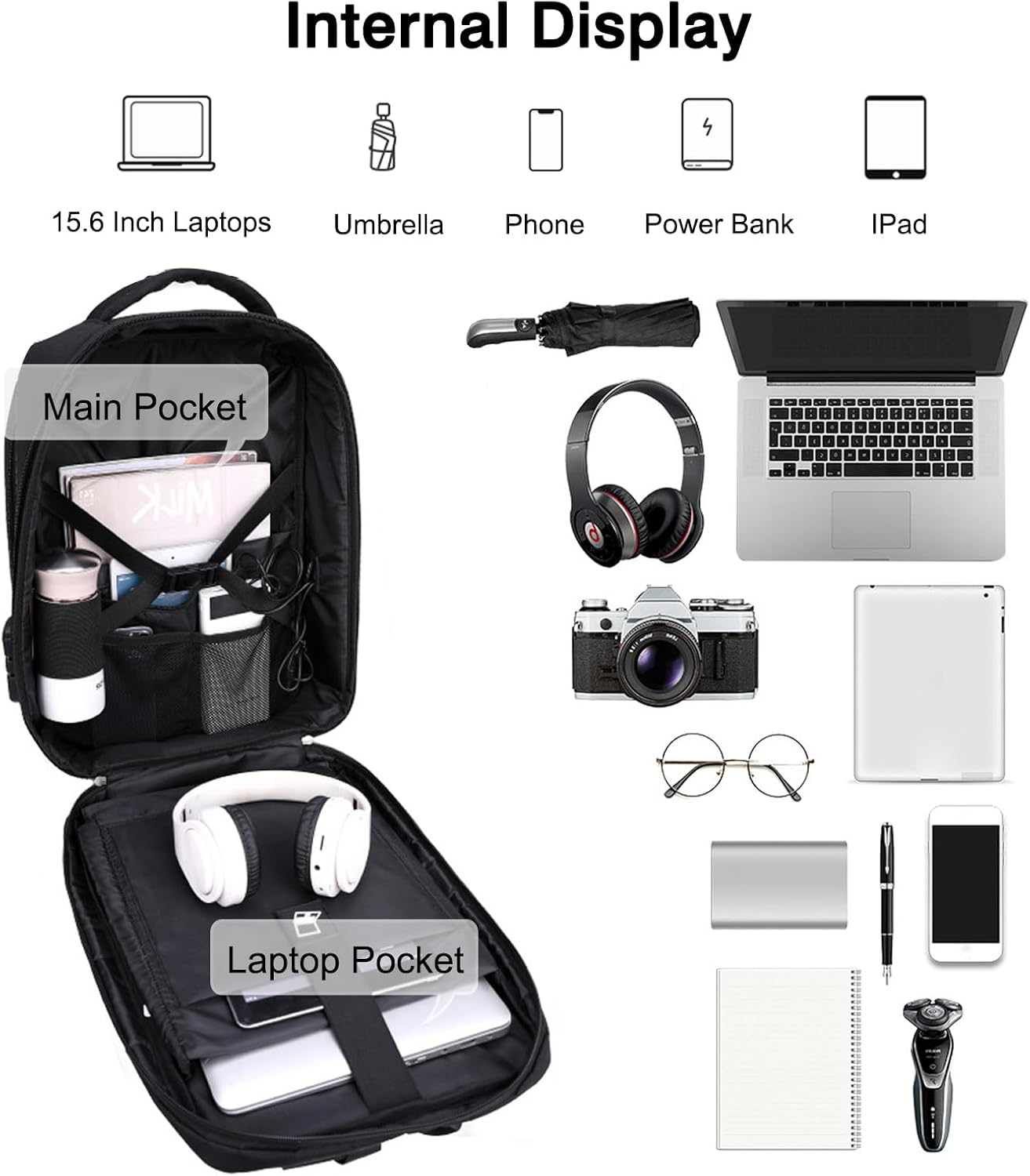 FANDARE Anti-Theft Laptop Business Backpack with USB Daypack 180-Degree Opening Travel Rucksack image number 5