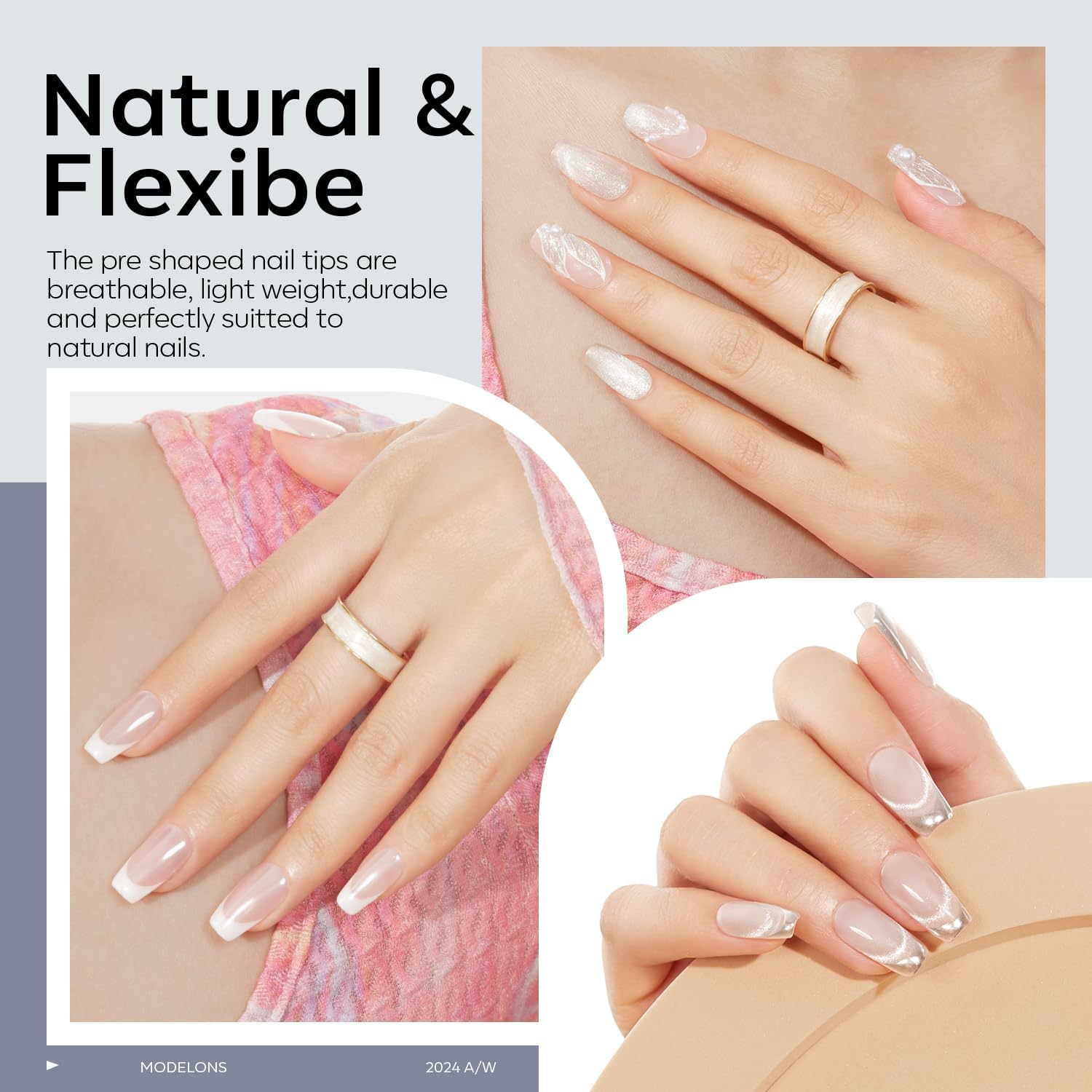 Modelones Gel Nail Kit Short Coffin, Upgrade 510Pcs Fake Nails 15Sizes, 9-In-One Glue Prep Dehydrator & Mini U V Light Clipper, Pre-Shaped Half Matte Press on Short Coffin Tips for DIY Salon image number 6