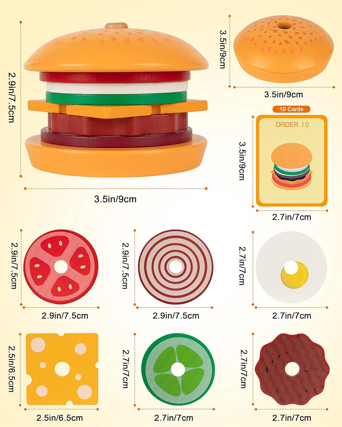 Vanmor Wooden Stacking Burger Montessori Toy for 3+ Years Old, Pretend Playing Food Hamburger Puzzle Pattern Games, Educational Activities Teaching Tool for Preschool Fine Motor Skills for 3 4 5 image number 2