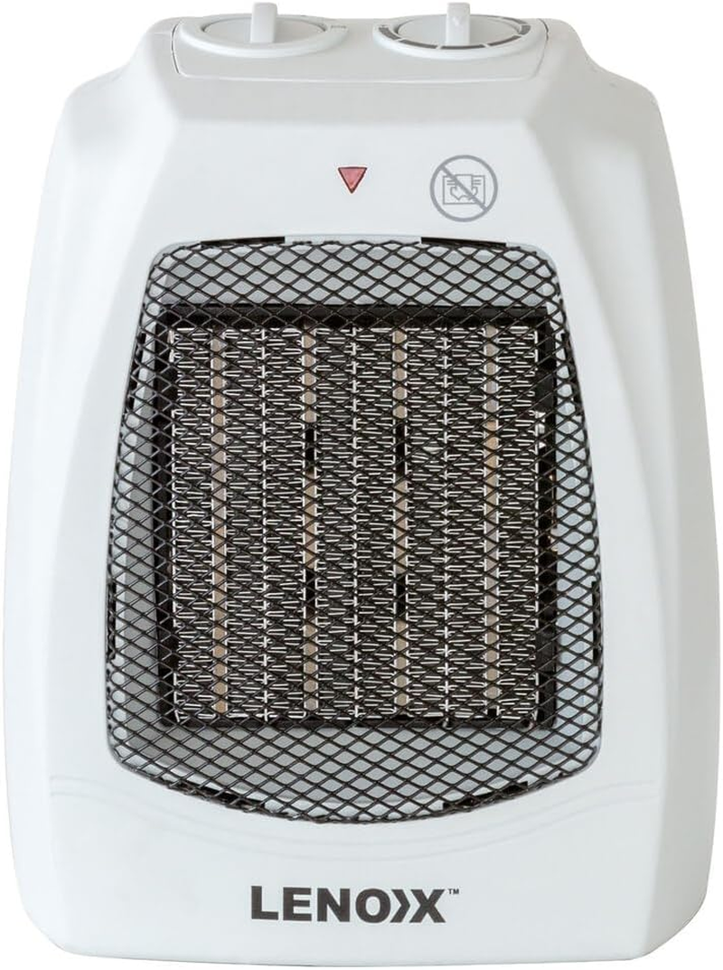 Lenoxx 1500W Ceramic Heater: Stay Warm with 2 Heat Settings, Adjustable Thermostat, Overheat Protection, Built-In Carry Handle, Household Essentials - White image number 1