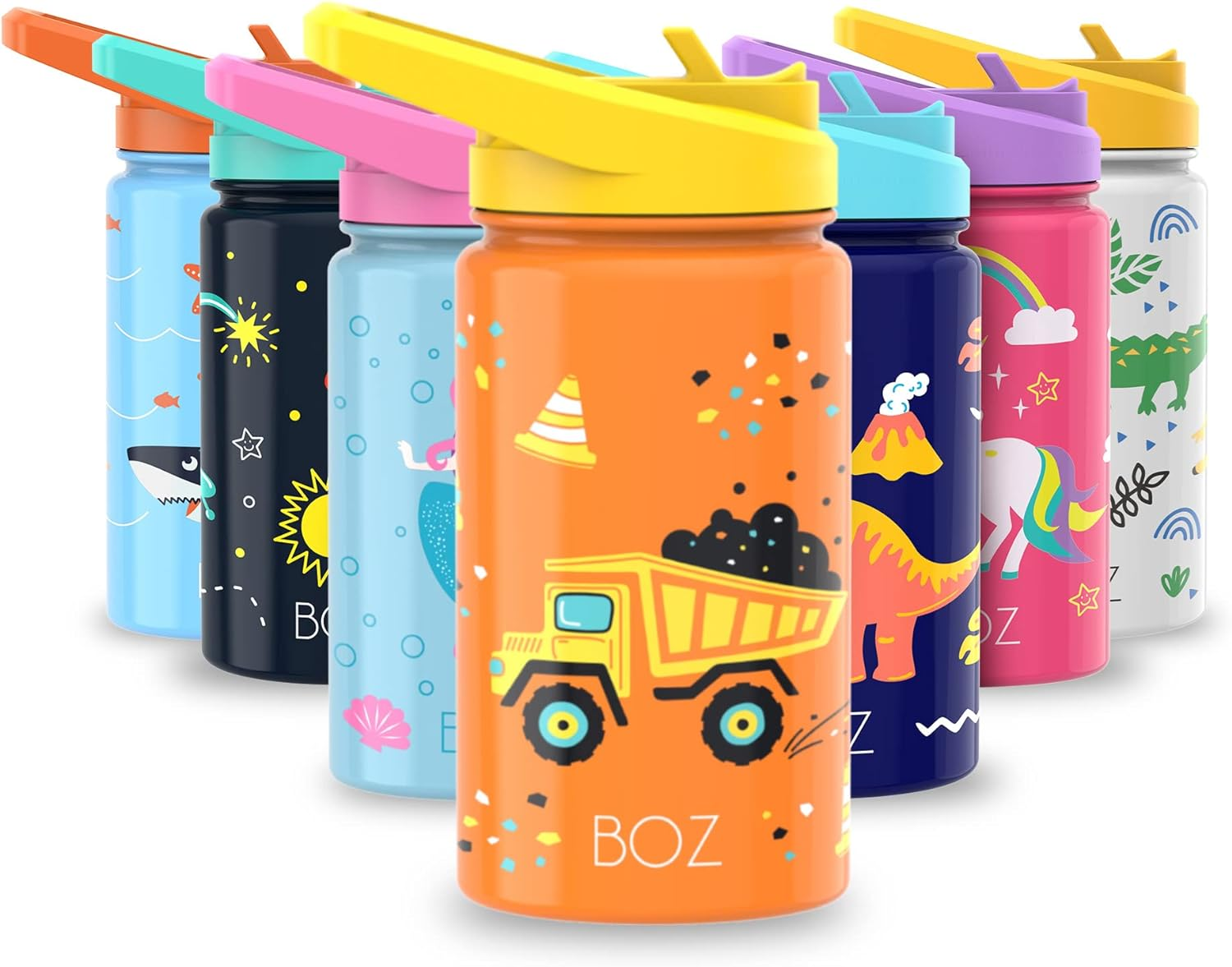 BOZ Kids Insulated Water Bottle with Straw Lid, Stainless Steel Vacuum Double Wall Water Cup, 14 Oz (414Ml). Scratch-Resistant Cute Print and Carry Handle, Bpa-Free and Dishwasher-Safe (Mermaid)