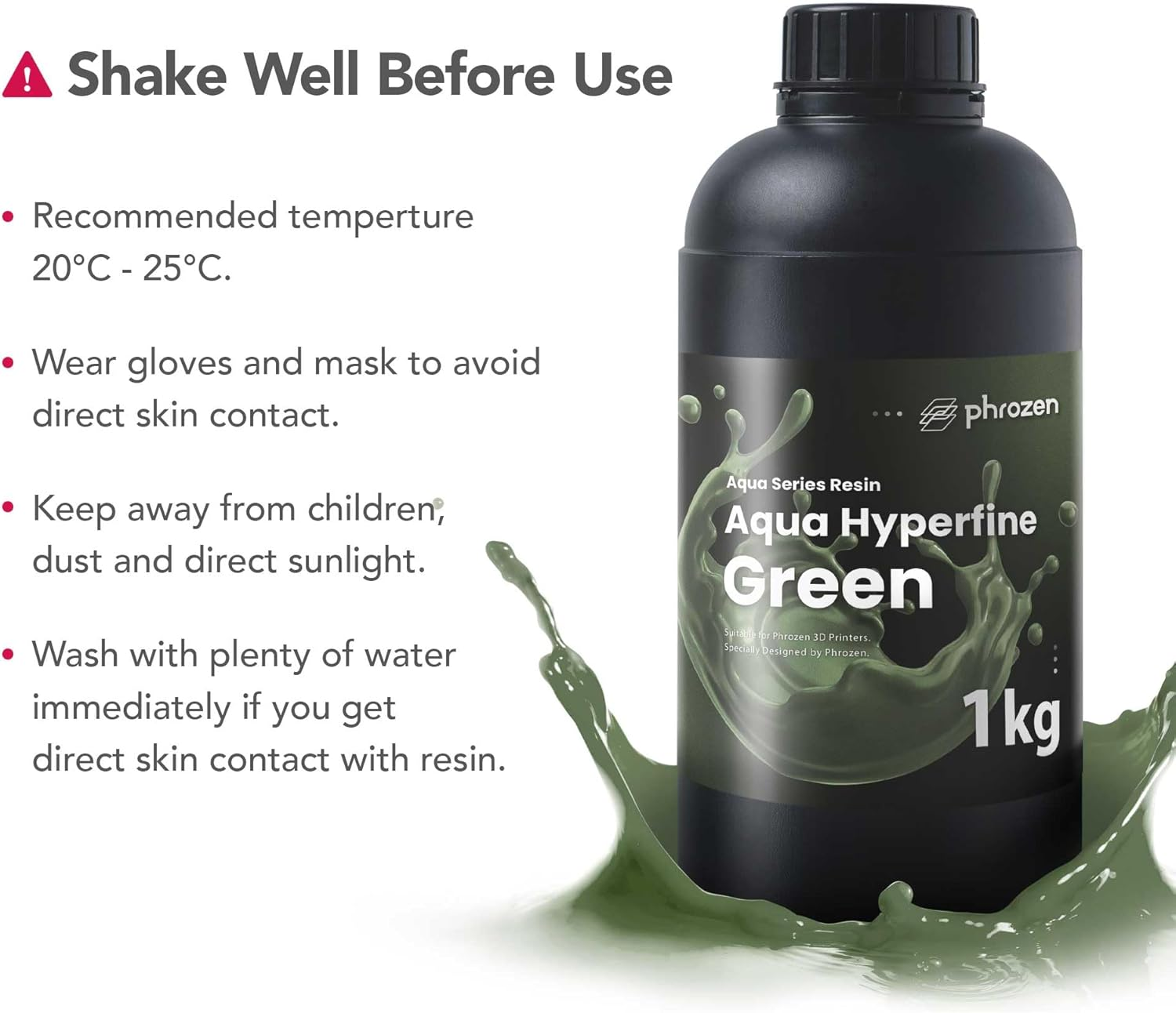 Phrozen Aqua-Hyperfine 3D Printer Resin | High Resolution for 9K/12/14K LCD Printers | Standard 405Nm Uv-Curing | High Detailed, Low Shrinkage | Green (1Kg) - Blue image number 4