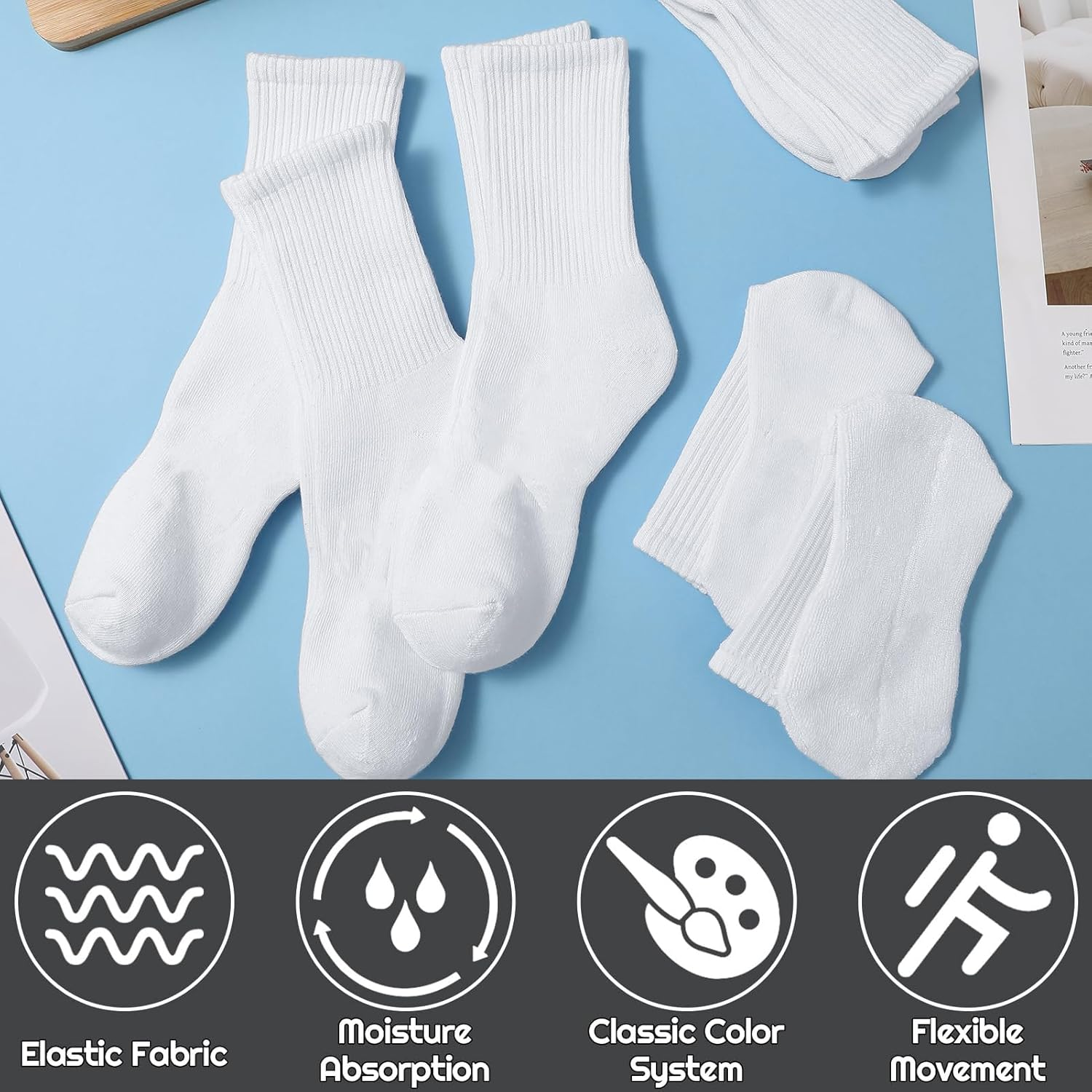 ZANZER 3-6 Pairs Crew Socks Women Men,Casual Athletic Socks Combed Cotton Running Socks for Women Granola Girls Clothes,Womens Crew Lightweight Thin Casual Calf Sport Socks image number 4