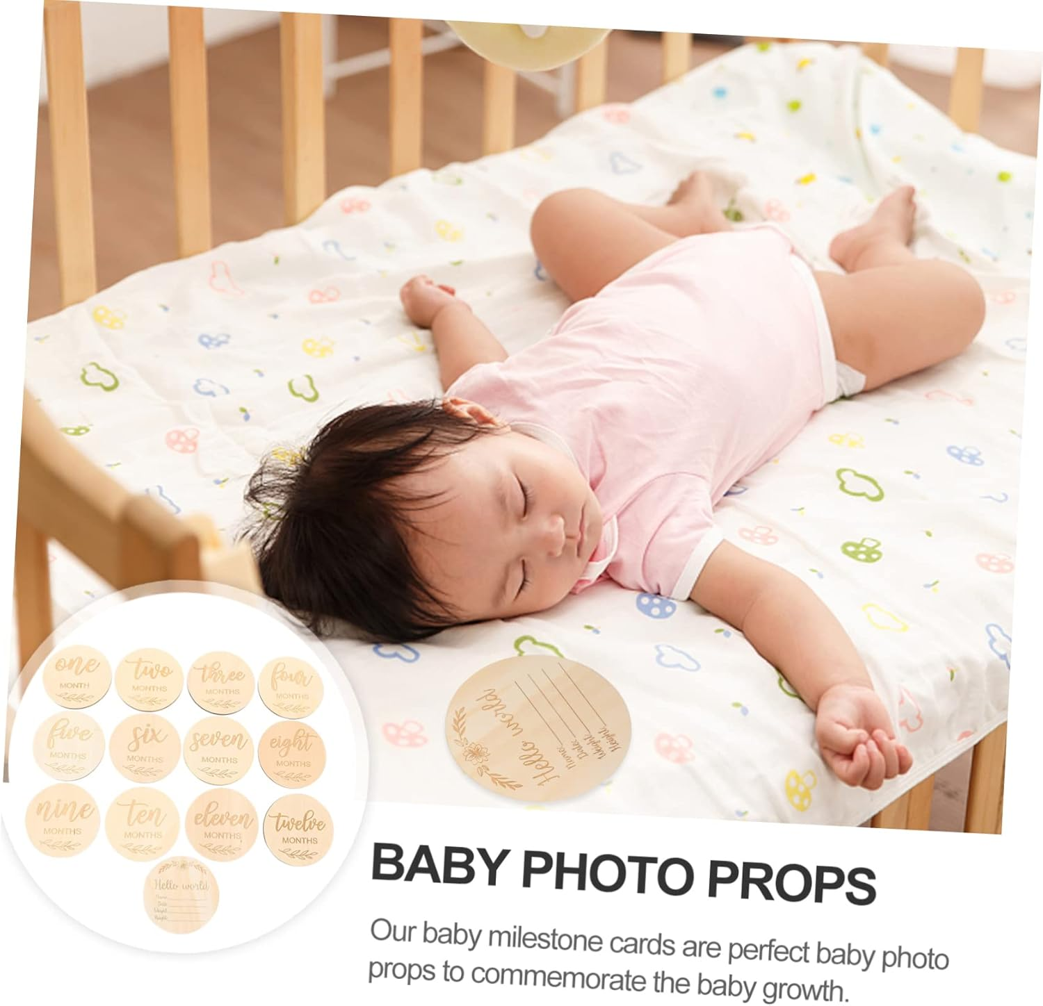 UPKOCH 13Pcs Milestone Cards Durable Wooden Photo Props for Newborns Monthly Growth Announcements Keepsake for Parents and Photo Sessions image number 3