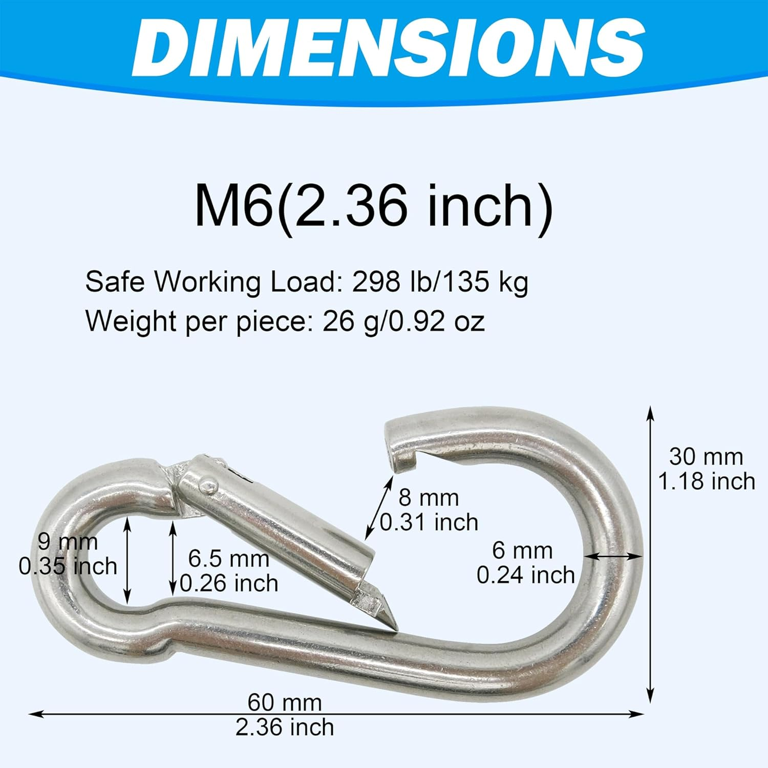 304 Stainless Steel Carabiners - Heavy Duty, Durable & Rust-Free Clips for Gym, Swing, Dog Leashes, Hammocks, Keychains, and More image number 2