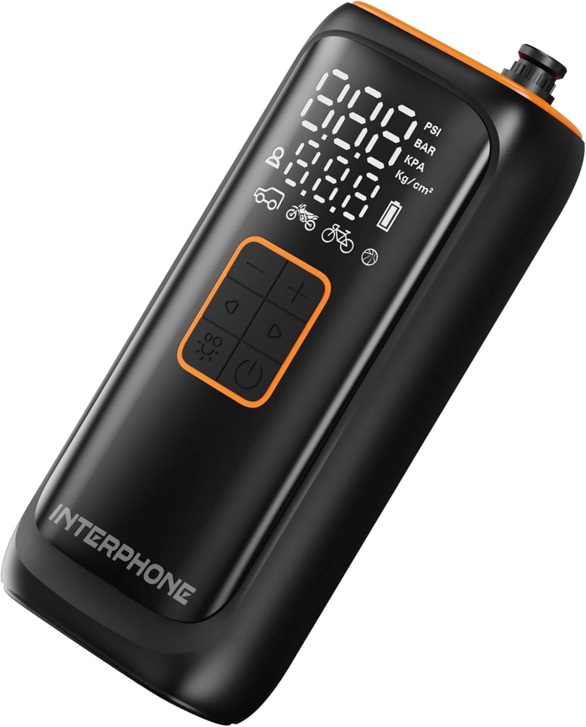 INTERPHONE AIRPUMP4K Portable Rechargeable Pocket Compressor for Motorcycle, Car, Bike - Tyre Inflation Kit - up to 4 Tyres - 4 Minute Rubber - LED Light - Pressure Gauge image number 2