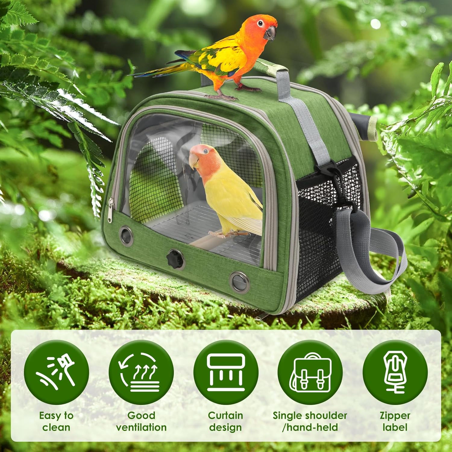 ZFLYCANP Bird Travel Carrier, Portable Pet Travel Cage with Tray and Breathable Clear Window, Parrot Parakeet Carrier with Standing Stick, Bird Carry Transport Bag for Outdoor Use image number 6
