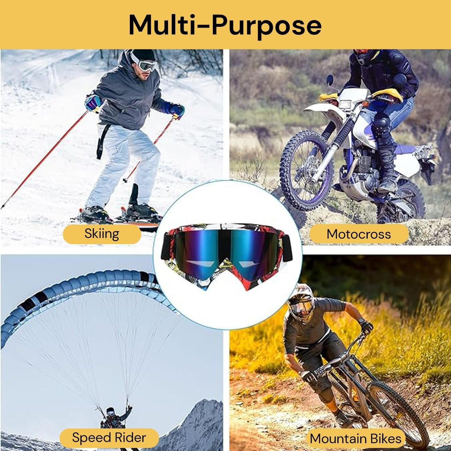 EZONEDEAL ATV Goggles Dirt Bike Goggles Motorcycle Motocross Goggles for Men Women, Bike Riding Goggles, anti UV Dustproof anti Fog Racing Skiing Goggles, Offroad Riding Goggles