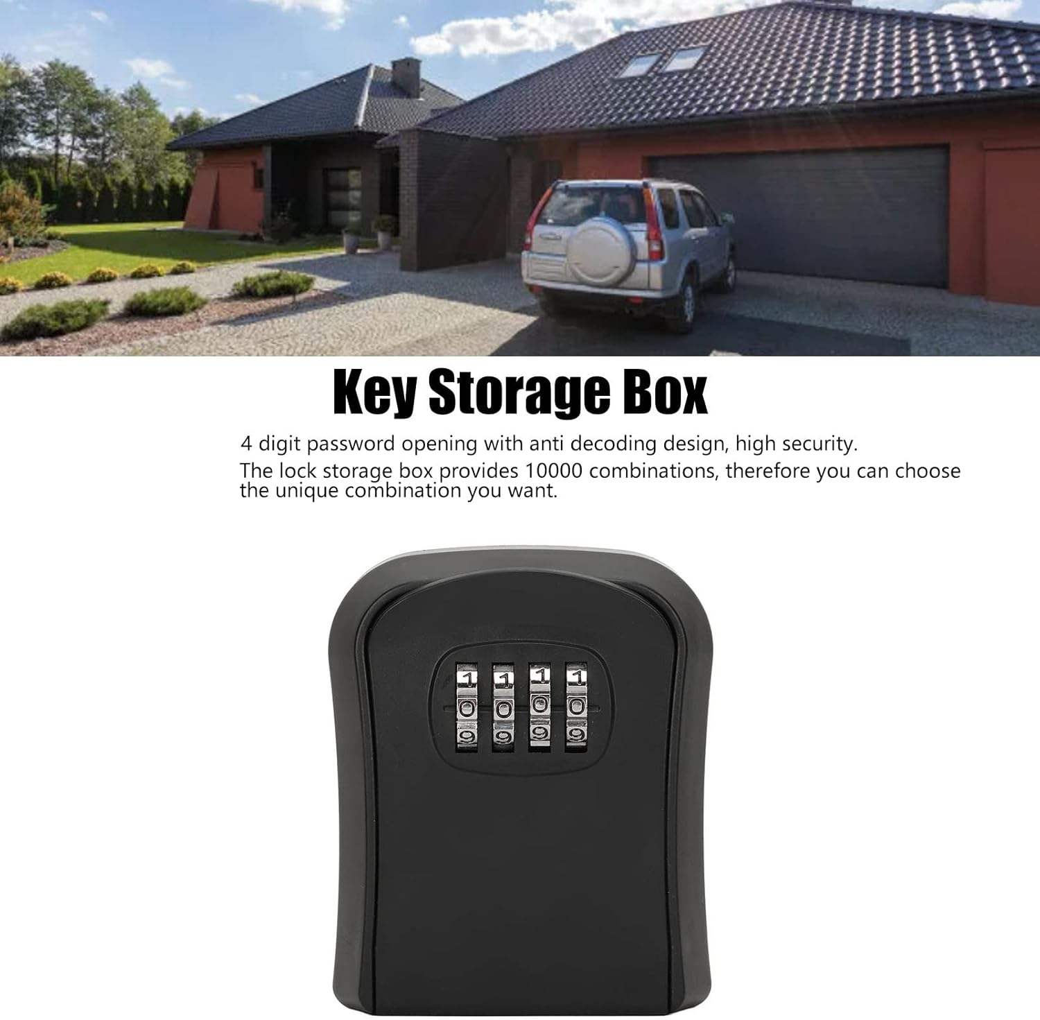 Small Combination Lock Box, Wall Mounted Key Lock Box with 4 Digit Password, Waterproof Key Storage Lock Box Support 5 Keys Capacity, Portable Security Case for Indoor Outdoor(Sx01 Black) image number 1