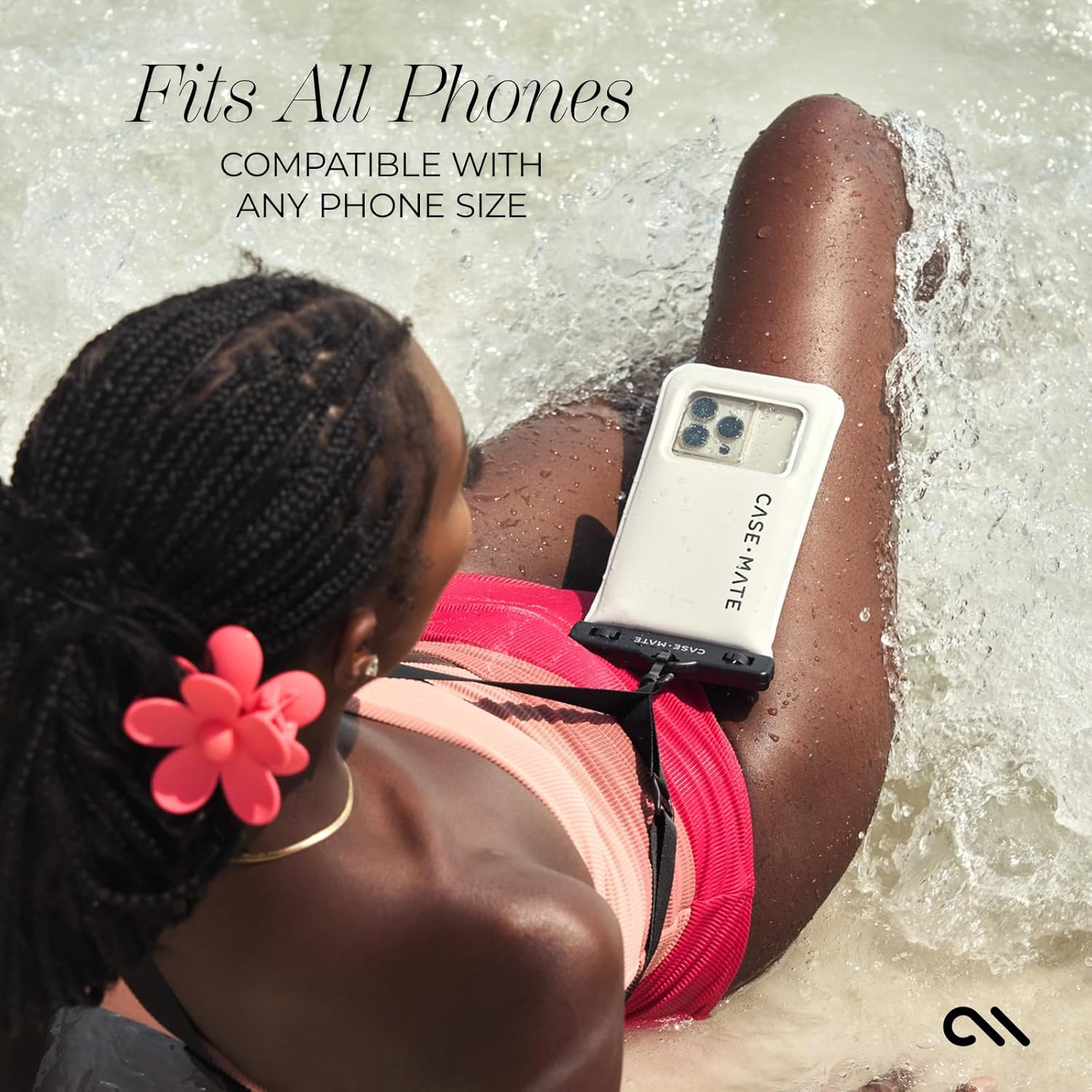 Case-Mate - IP68 Waterproof Phone Pouch/Case [Touchscreen Compatible] - Floating Waterproof Phone Case W/Crossbody Lanyard - Grey/Black - Ballet Pink image number 2