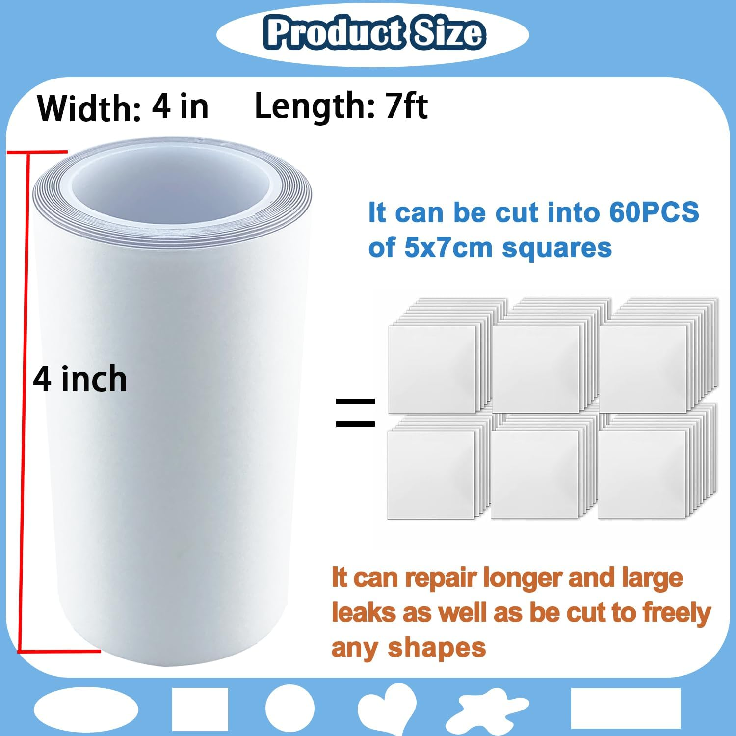 KAIHENG 4Inx7Ft Inflatable Patch Repair Kit, Waterproof TPU Air Mattress Patch Kit, Pool Repair Patch, Repair Tape for Pool Swimming Ring Pool Floats Bounce House Air Bed Tent Inflatable Toys image number 1