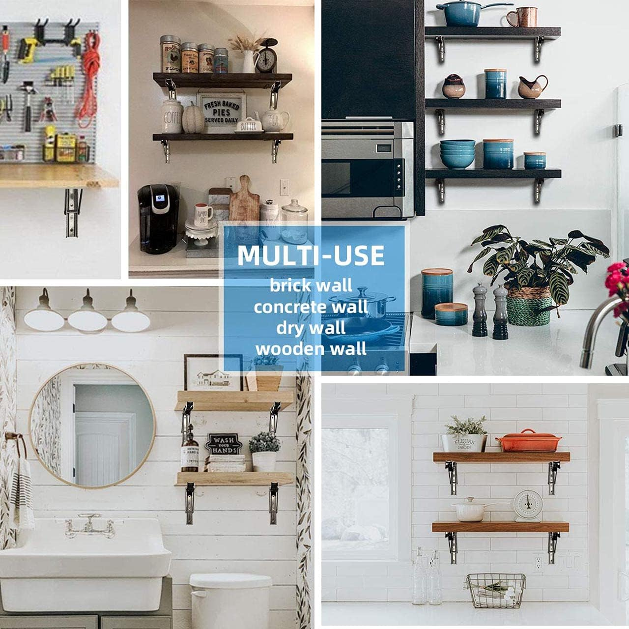 Folding Shelf Brackets,2 Pcs Shelf Brackets,L Brackets for Shelves,Floating Shelf Bracket,Metal Shelf Brackets on Wall,304 Stainless Steel L Type.(304 Folding Shelf Brackets 14&ldquo;)