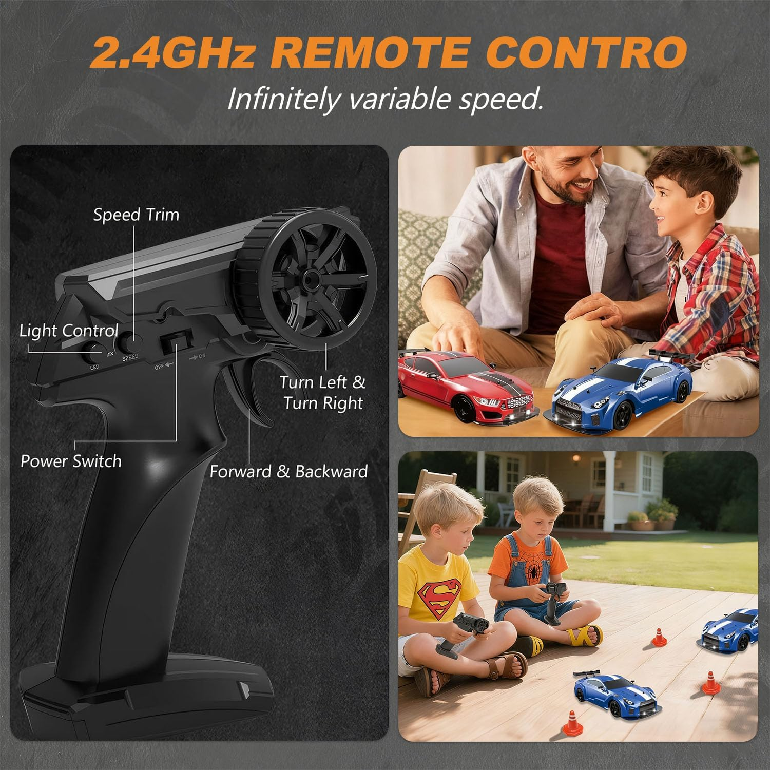 RC Drift Car, 1:24 Scale Remote Control Vehicle for Kids,4Wd 2.4Ghz 30KM/H High Speed RC Cars with LED Light, Drifting Tires Racing Sport Toy Cars for Adults Boys Girls Kids Gift (Blue) image number 2