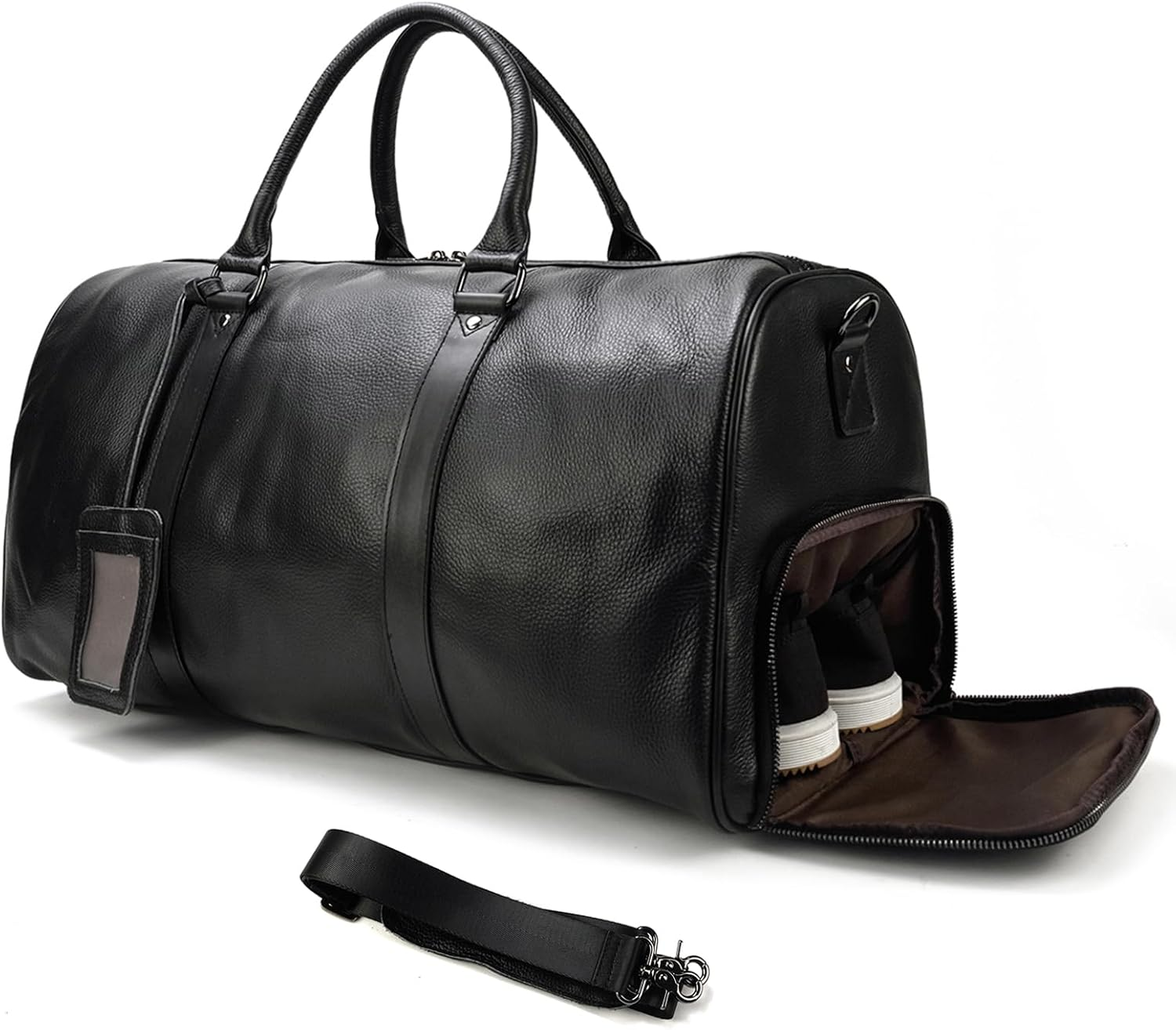 LUUFAN Leather Travel Bag Large Capacity Luggage Duffel Bag with Shoe Compartment, Men Women Weekend Shoulder Bag for Holiday Business Trip, 55Cm-Brown, Retro