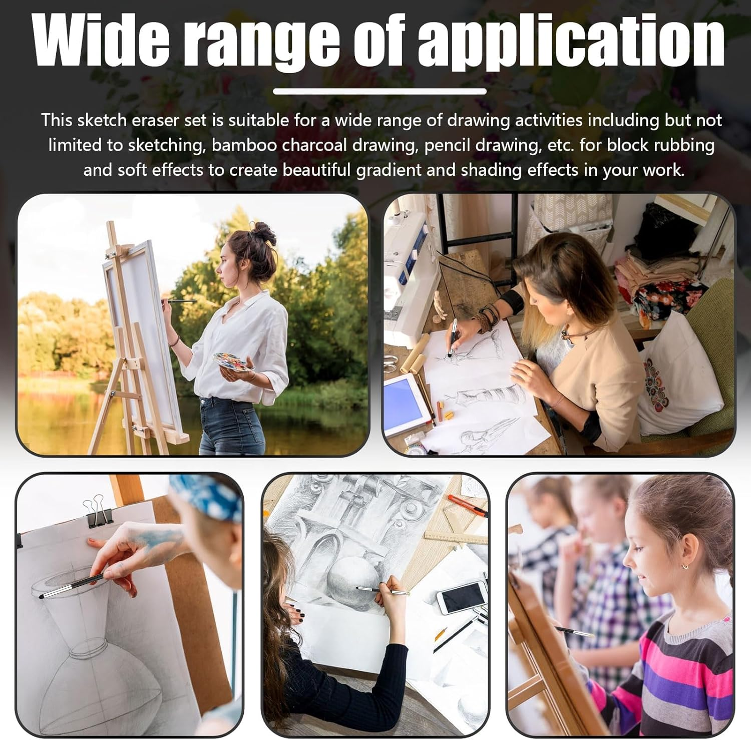 Sketch Brush, 4 Pcs Blending Sponge Pen, Artist Blending Sponge Pen for Highlighting, Shadowing, Detailing, and Correcting Drawings image number 5