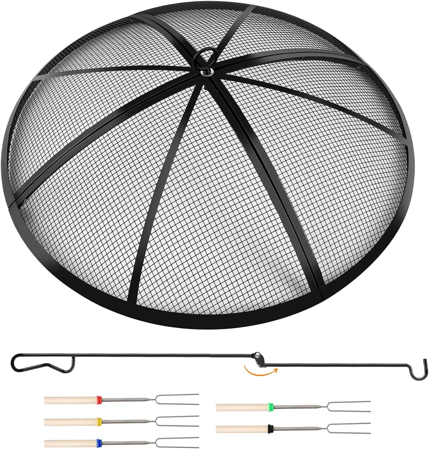 2024 Upgraded Fire Pit Spark Screen,Outdoor Fire Pit Screen with Collapsible Handle & Poker,Heavy-Duty Steel Mesh Fire Pit round Cover for Backyard/Beach/Rv Camping (24-Inch) image number 1