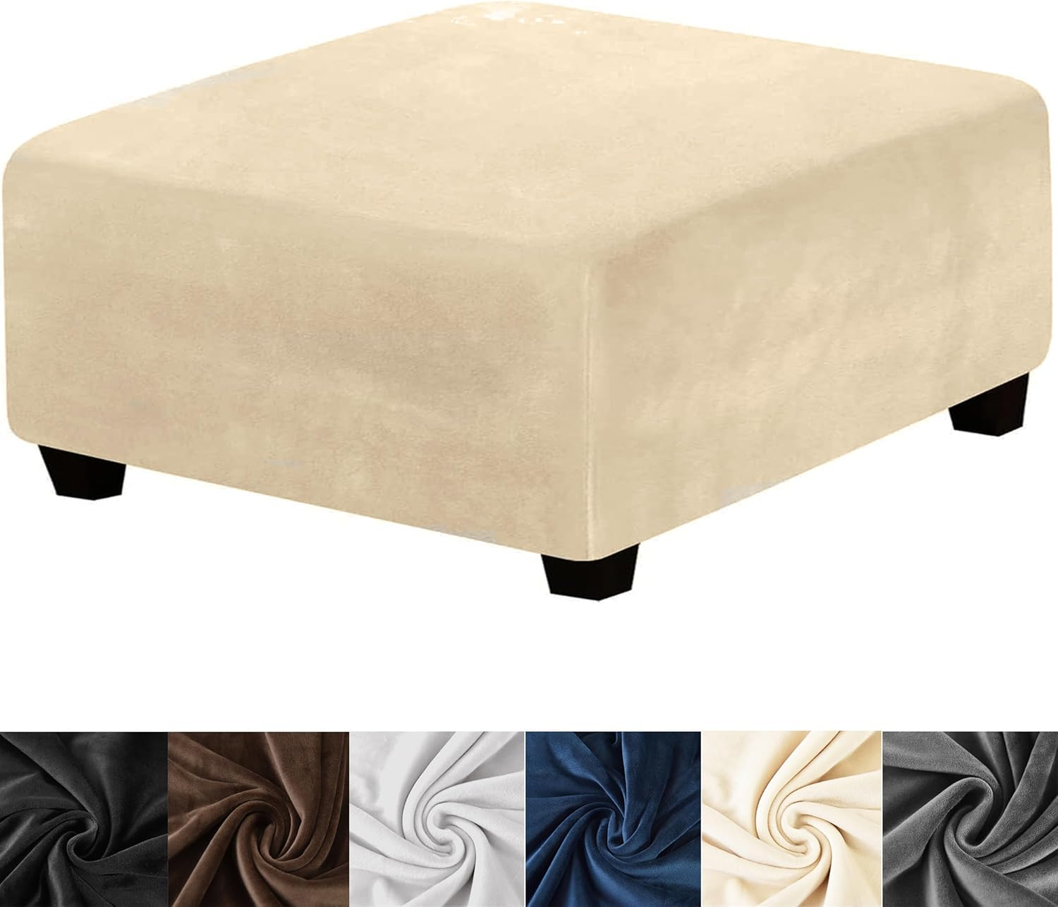 HFCNMY Velvet Ottoman Slipcover - Thick, Washable, Elastic Bottom, Living Room Beige
