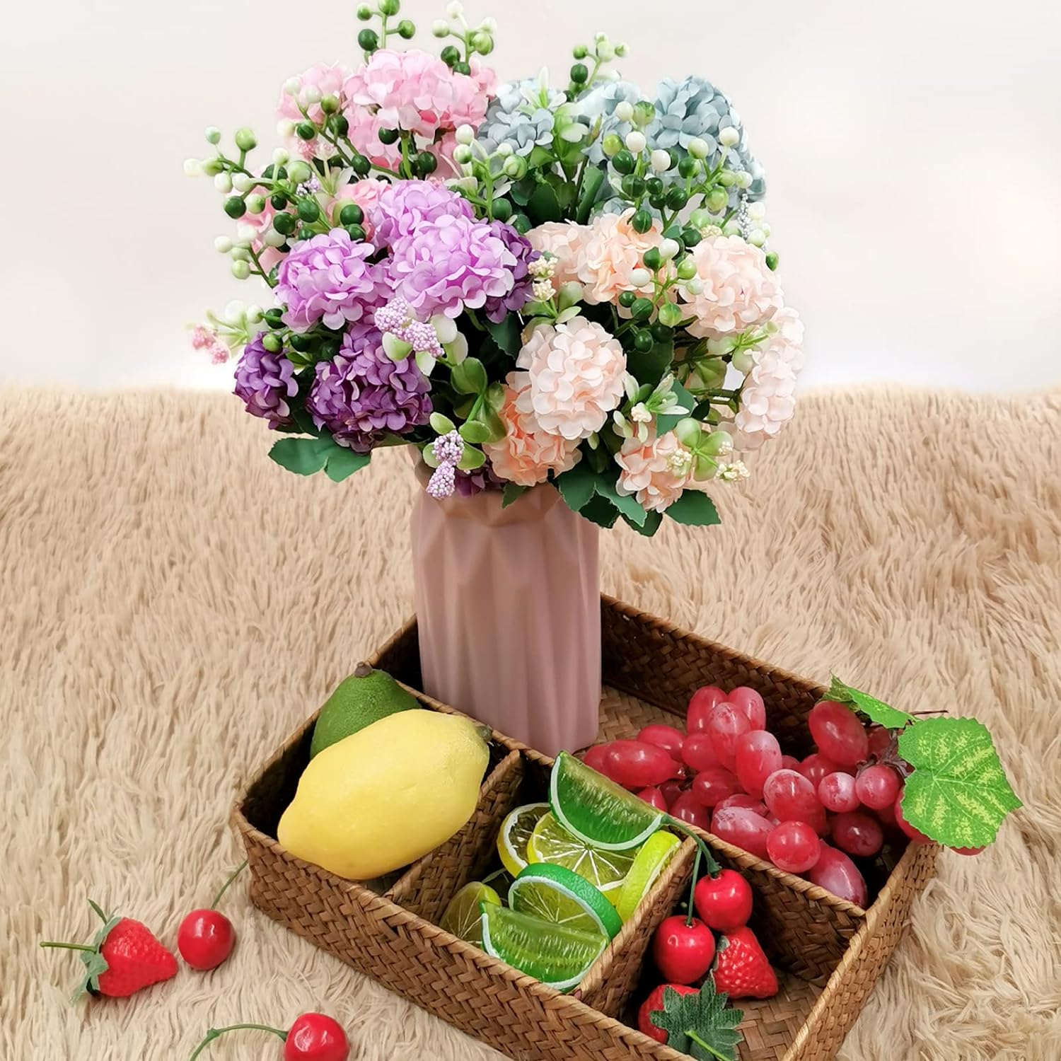 SNAILGARDEN 40Heads Artificial Hydrangea Flowers, 4Pack Fake Silk Mini Hydrangea with 1 Vase Kraft Paper Bag-Mini Artificial Chrysanthemum Ball Perfect for Home Office Wedding Baby Shower Party Decor image number 6