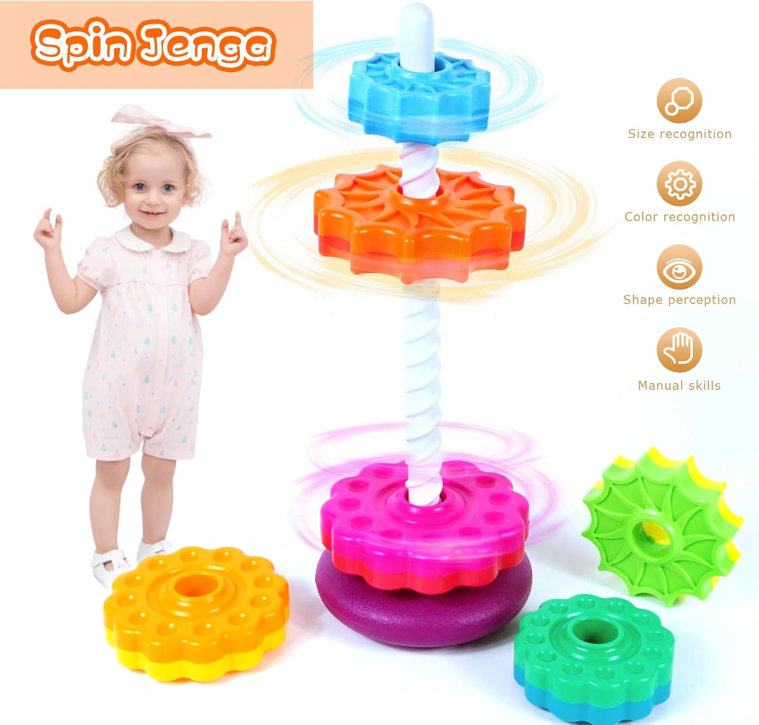 Peeokuo Baby Spin Stack Toy,Premium Stacking Toy for Kids,Baby Spinning Toy,Stacking Toy for Babies and Toddlers,Educational Toddler Learning Toys,Autism Spin Stack Toys,Rainbow Spinning Wheel Toys image number 3