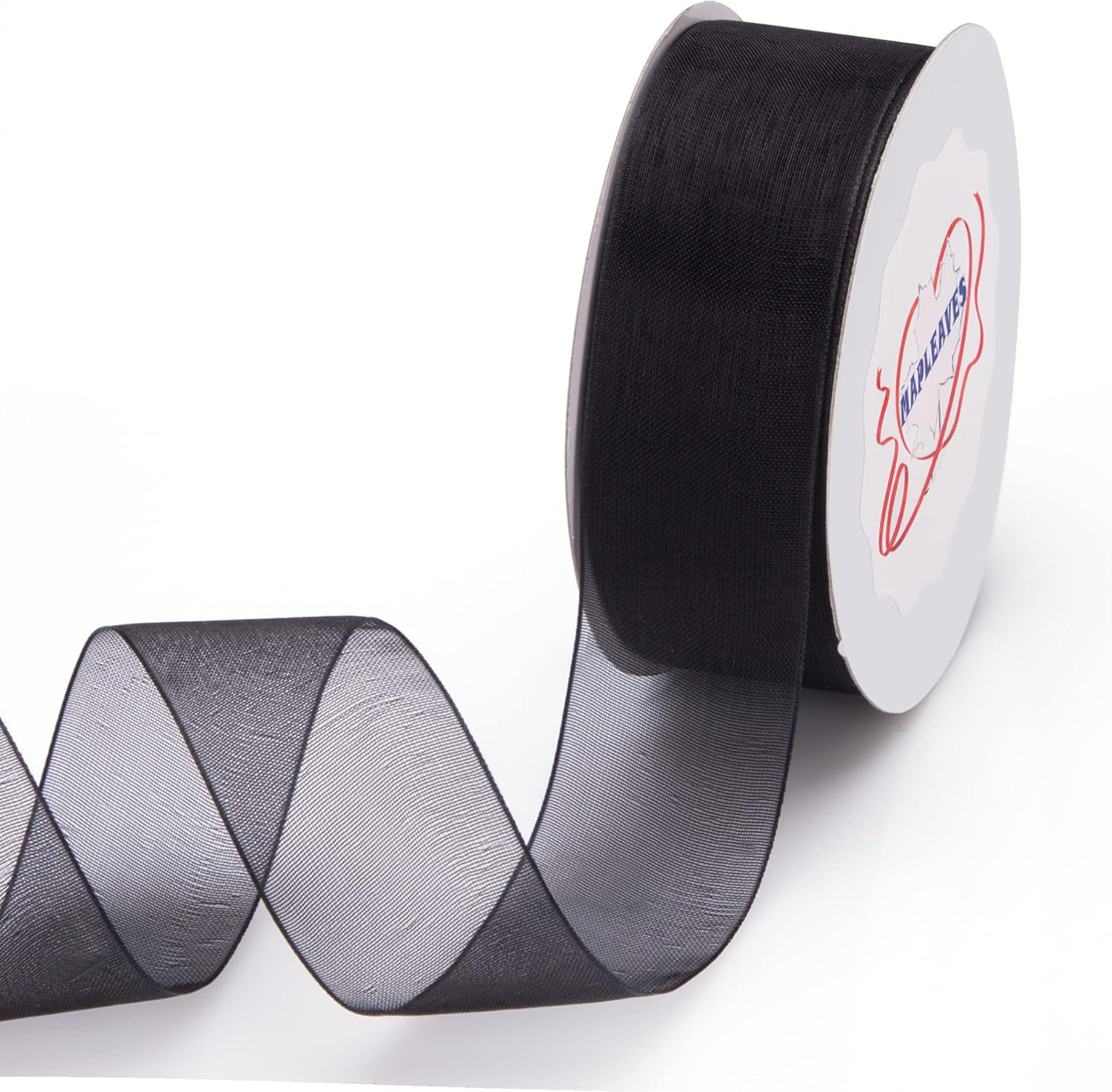 Sheer Organza Wired Ribbon Spool 1 Inch X 25 Yards, Great for Sewing, Gift Wrapping, Hair Bows, Flower Arranging, Home Decorating, Black (1Inchx25Yard, Black) image number 2