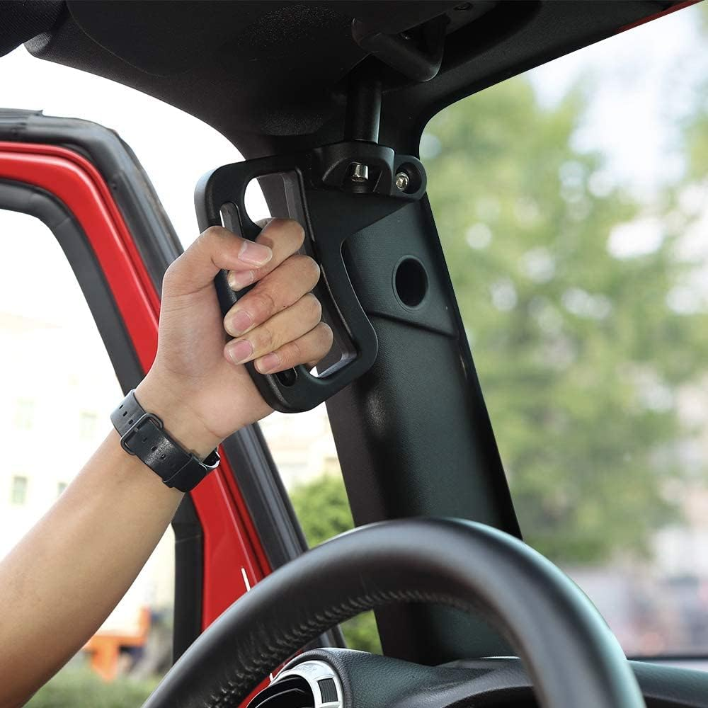 Jecar Front Grab Handles Aluminum Alloy Grab Bars for 2007-2018 Jeep Wrangler JK JKU Sports Sahara Rubicon X, Black image number 4