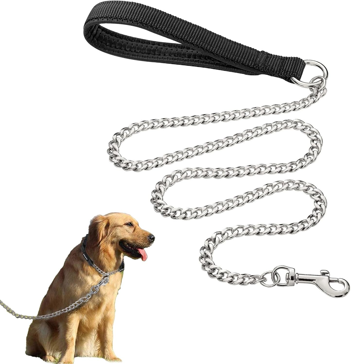 VCCLFSIA Chain Dog Leash, 6FT/1.8M Heavy Duty Metal Dog Leash with Soft Padded Handle, Chew Proof Pet Leash for Large & Medium Size Dogs image number 6