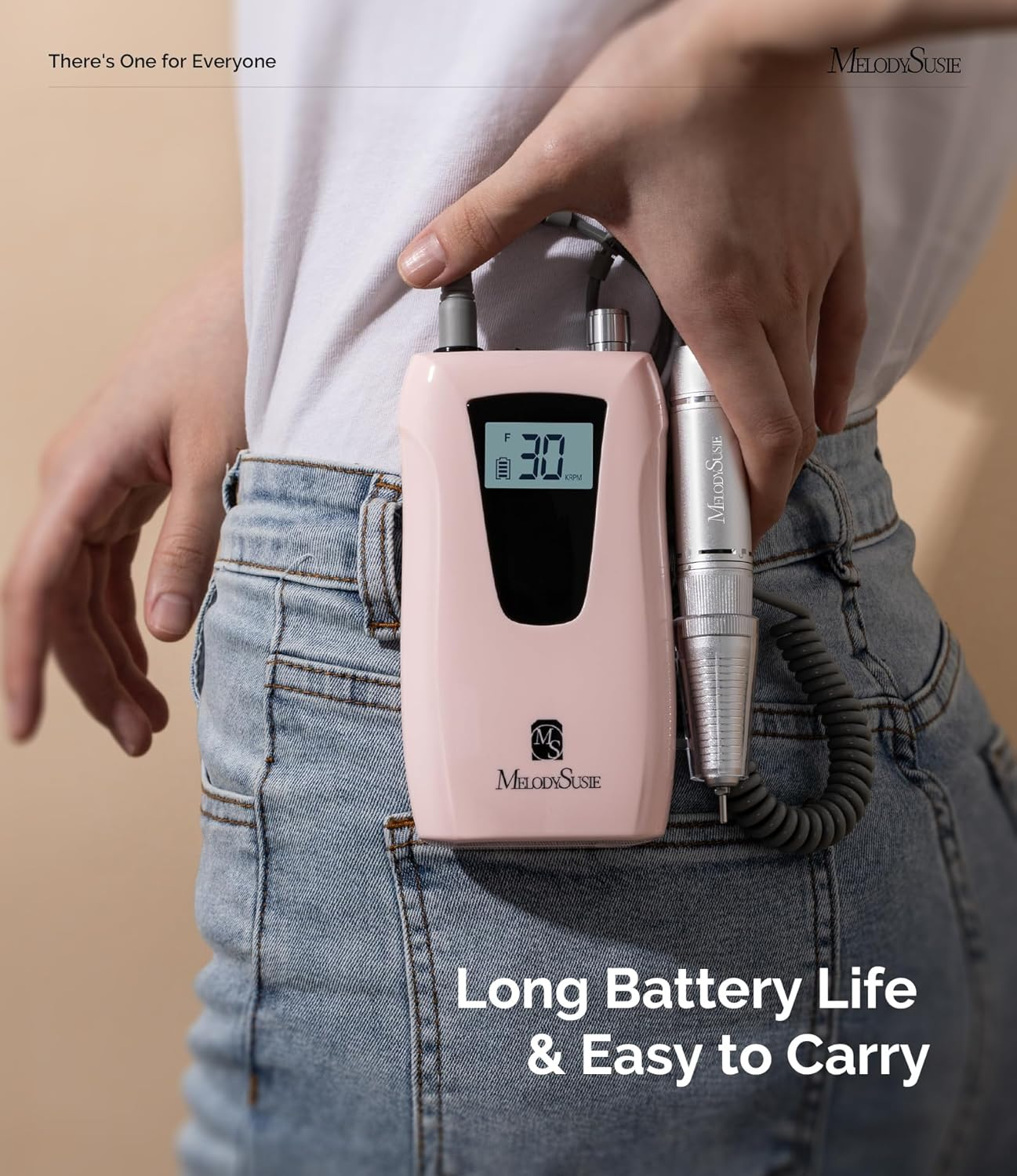 Melodysusie Professional Nail Drill 30000RPM, SC320D Rechargeable Electric Nail Machine, Cordless Nail E File for Acrylic Gel Nails, 8Pcs Nail Drill Bits 106Pcs Sanding Bands, Selene Pink image number 4