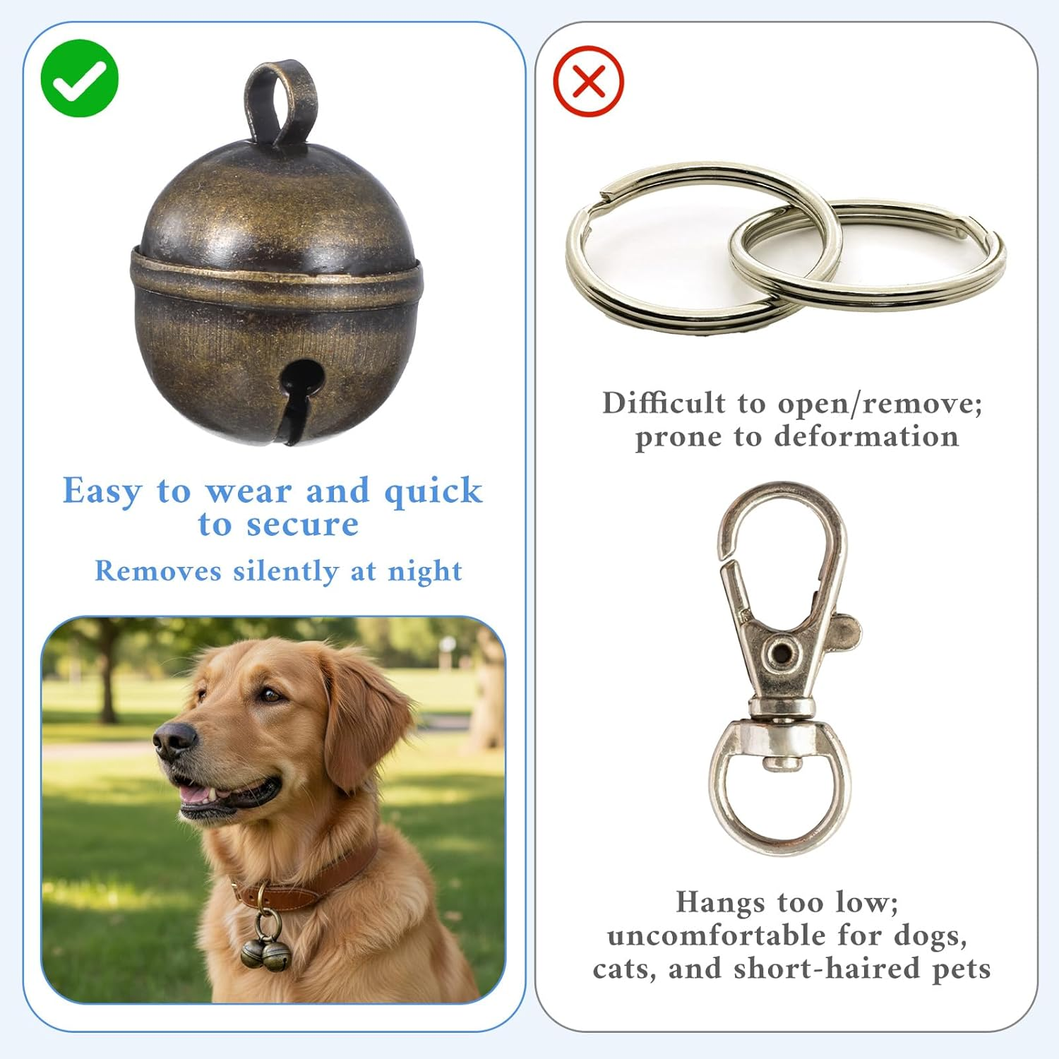 Hekoujiub 3 Sets Bell for Dog Collar Cat Bell for Pet Tracking Extra Loud Dog and Cat Bells for Collar Copper Bells with Quick Clips (Vintage Bronze) image number 5