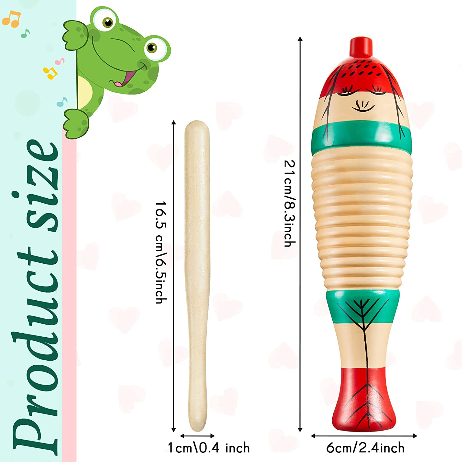 2 Pieces Colorful Fish Shaped Guiro Instrument Latin Percussion Musical Wooden Frog Instrument Musical Percussion for Adults Kids with Rhythm Sticks image number 4