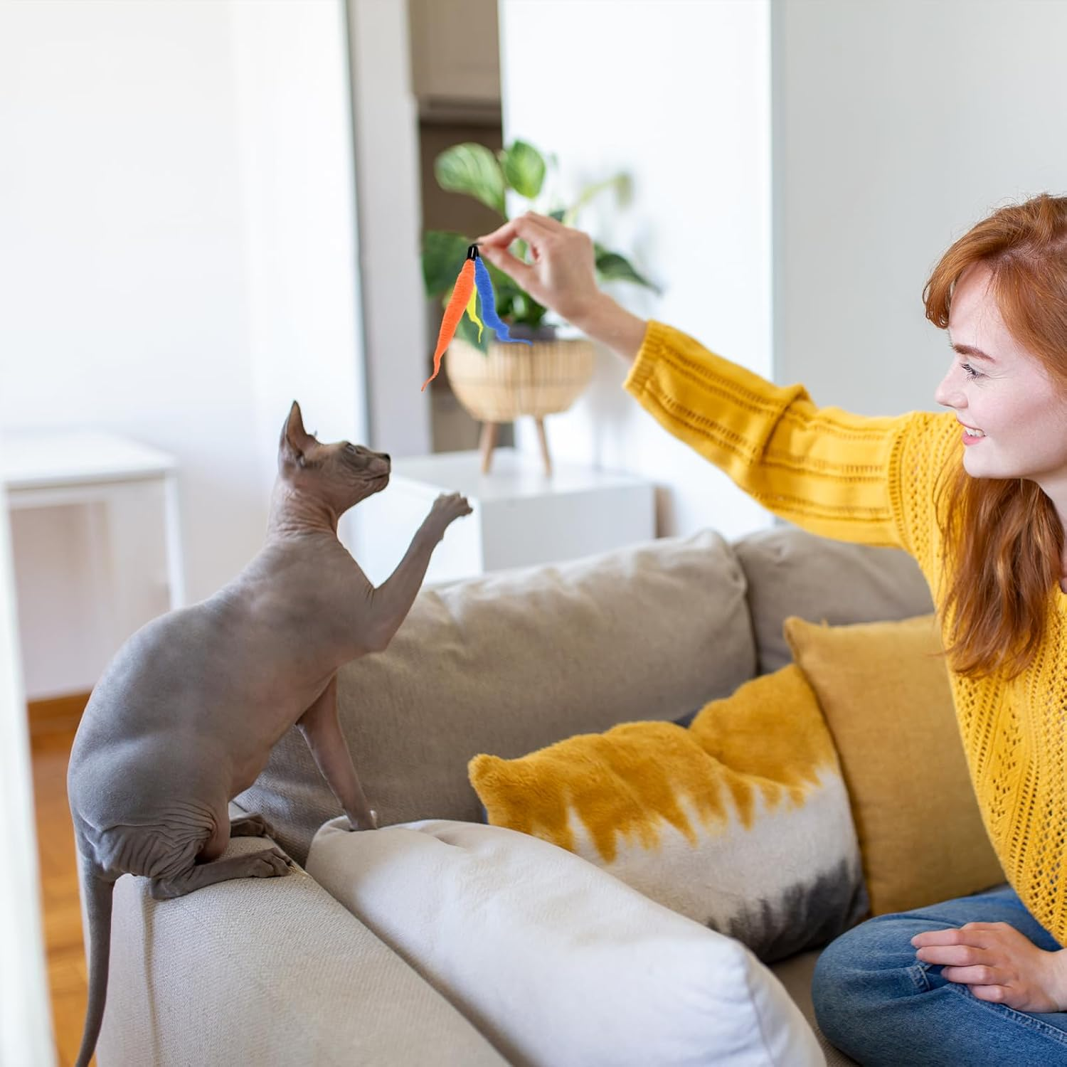 WELANE Cat Worm Toy Refills, 10 PCS Assorted Colors Worm Cat Interactive Toy for Teaser Replacement image number 4