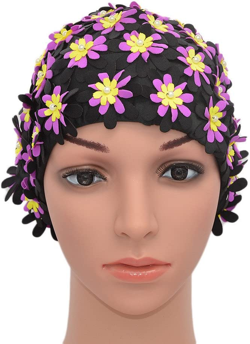 Medifier Swim Cap Floral Petal Retro Style Bathing Caps for Women