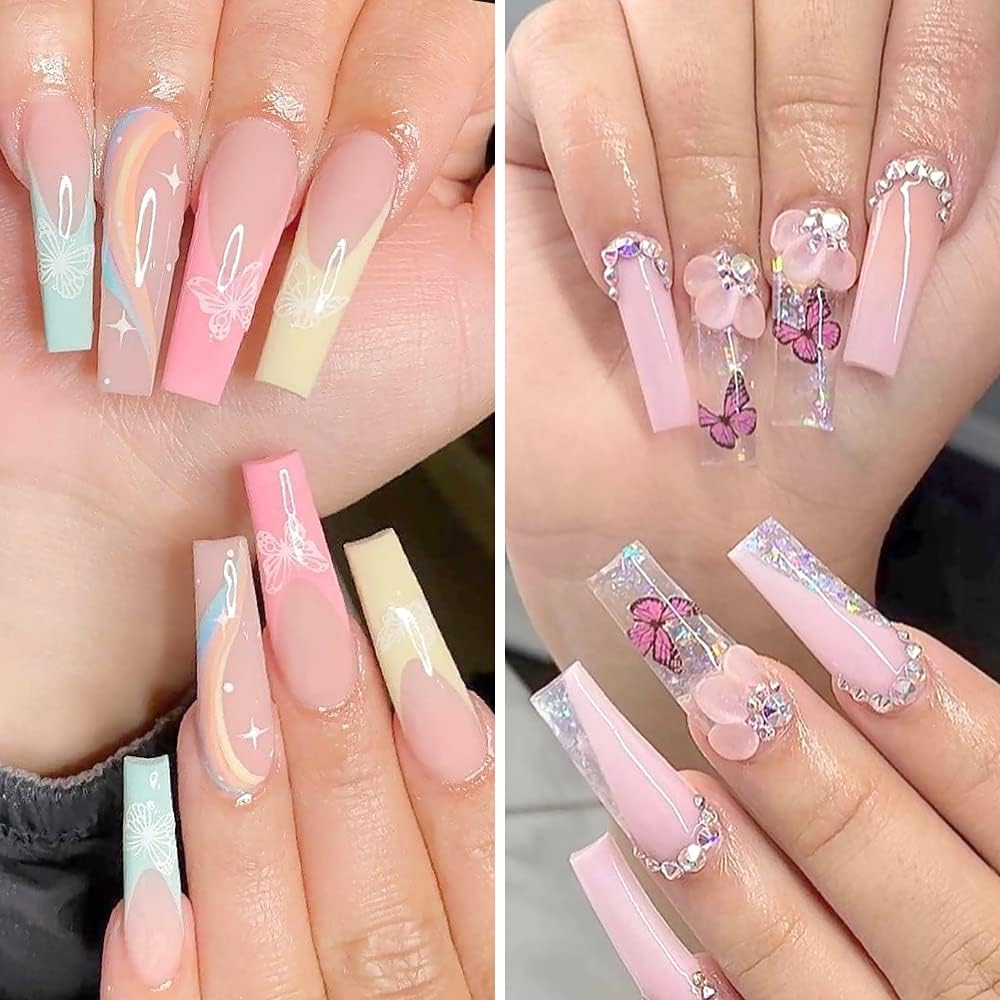 500Pcs Coffin Nail Tips, 10 Sizes Acrylic Poly Nail Extension Gel Tips Half Cover Extension Transparent Long C Curve Nail Tips for Salons and DIY Nail Art with Box (Clear) image number 2