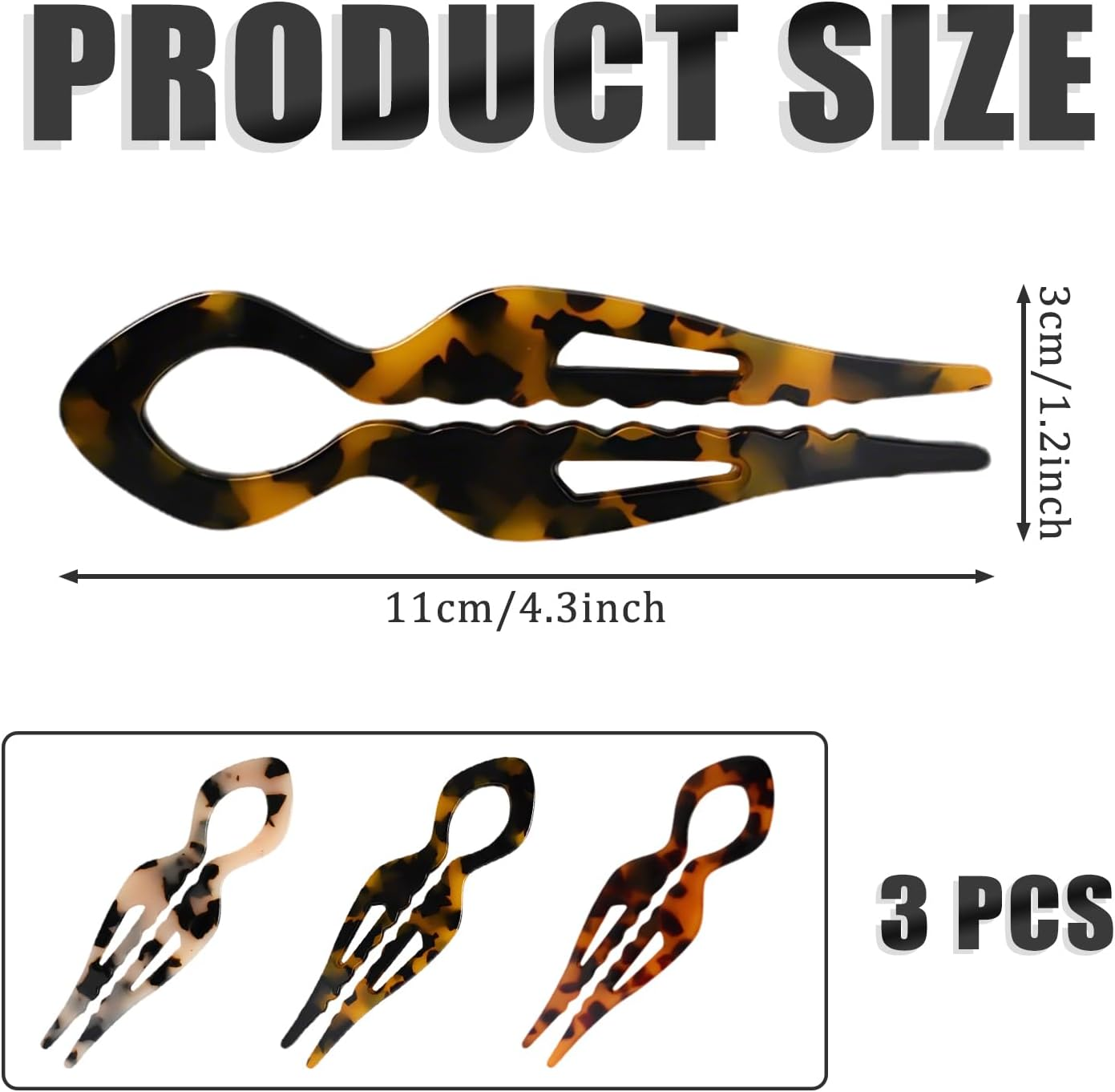 SYEYCW Pack of 3 French Hair Pins, French U-Shaped Hairpins, Acetate Hair Styling for Bun and Updos, Durable Hair Pins for Thick, Fine, Long Hair, 3 Colours image number 5