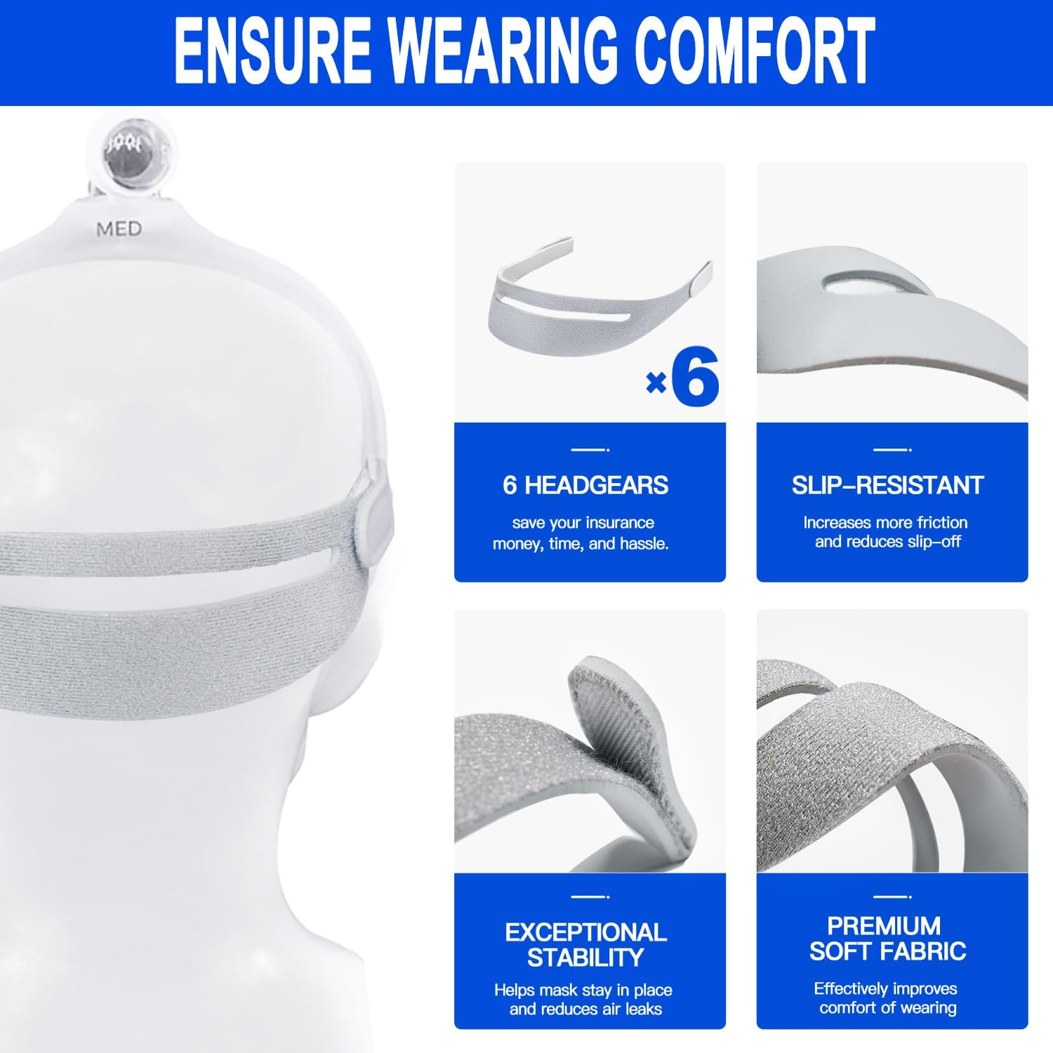 6 Packs Headgears for Dreamwear(Original Version) - 6 Packs Headgear Straps to Well Reduce Strap Slip-Off and Great Comfort & Softness, Great Value Kit Long Term Supplies by Airsmart image number 3