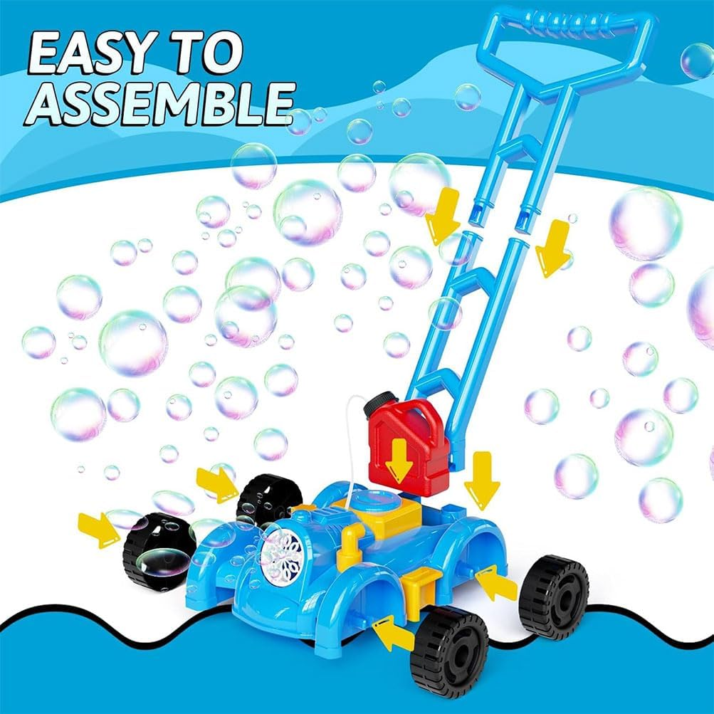 Bubble Lawn Mower with Bubble Solution, Bubble Maker Blower Outdoor Garden Toy Indoor Outdoor Push Gardening Summer Toy Gifts for Birthday Party Holiday (Blue) image number 6