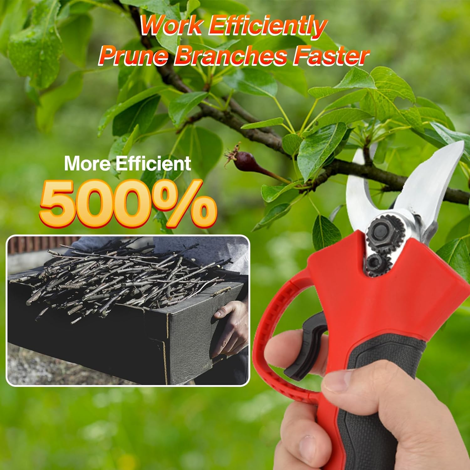 Electric Pruning Shears: 21V Portable Electric Pruner, 30Mm(1.2 Inch) Cutting Diameter, Powered Cordless Brushless Pruning with 2 Pack 2.0Ah Lithium-Ion Battery for Tree Branch, Sk5 Blades image number 4