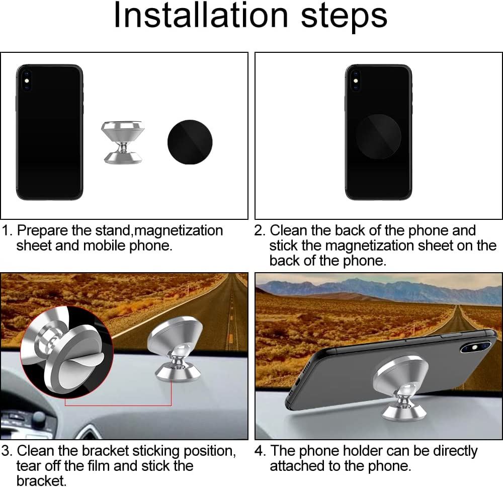 [3 Pack] Magnetic Phone Car Mount with Black Metal Plates,Tiqus Car Sturdy Stick-On Cell Phone Holder Car Built-In Amazing Strong Magnets, Hands Free Magnetic Car Phone Holder Mount with Strong Adhesive Mounting Silver image number 5