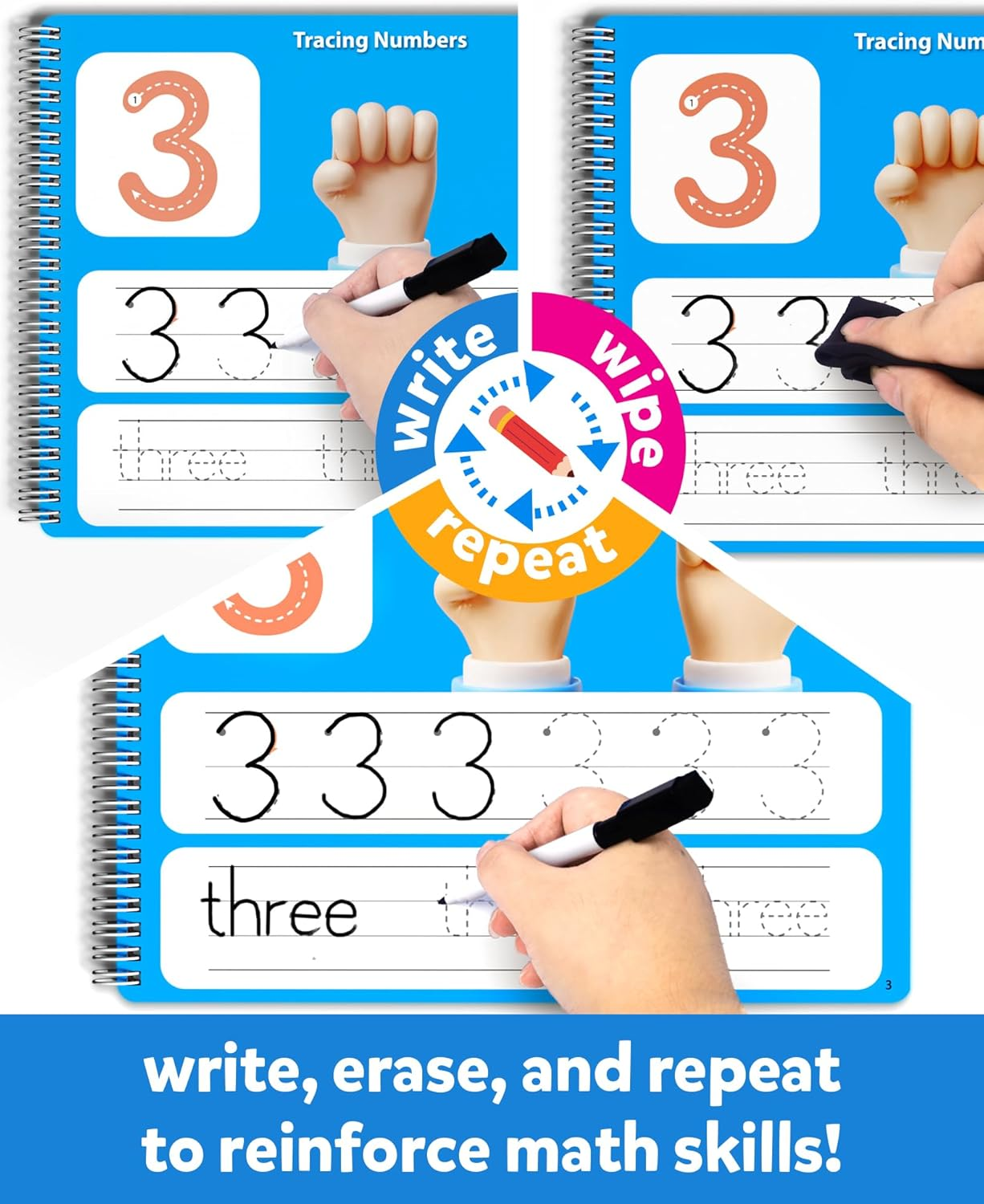 Coogam Math Learning Game Workbook for Counting Skills, Dry-Erase Number Tracing Handwriting Practice, Math Addition and Subtraction, Educational Travel Car Activities Gift Toy for Kids Age 3-8 image number 2