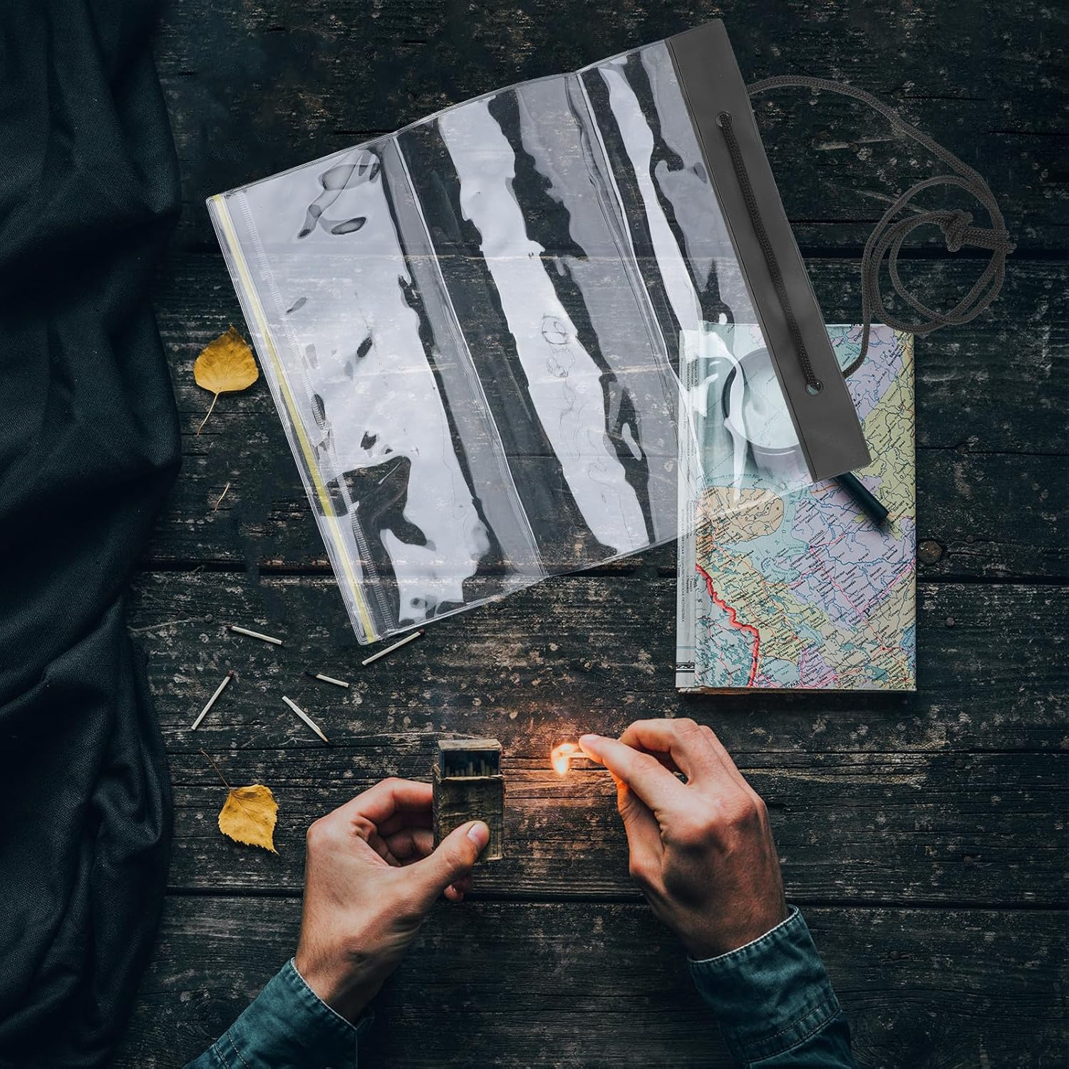 WRITWAA Waterproof Drawstring Map Bag PVC Travel File Organizer Pouch for Outdoor Training and Hiking, Lightweight Office Document Storage Holder, Foldable White S Size image number 2