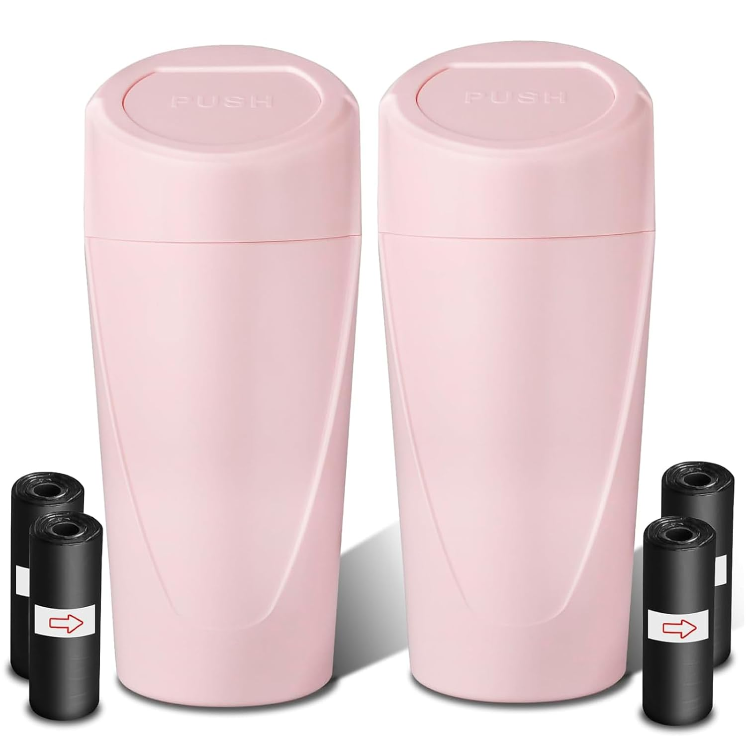 Car Trash Can with Lid, Leakproof Garbage Can with 40 Attached Trash Bags, Mini Essential Car Accessories for Interior, SUV, Home, Office (Sakura Pink)