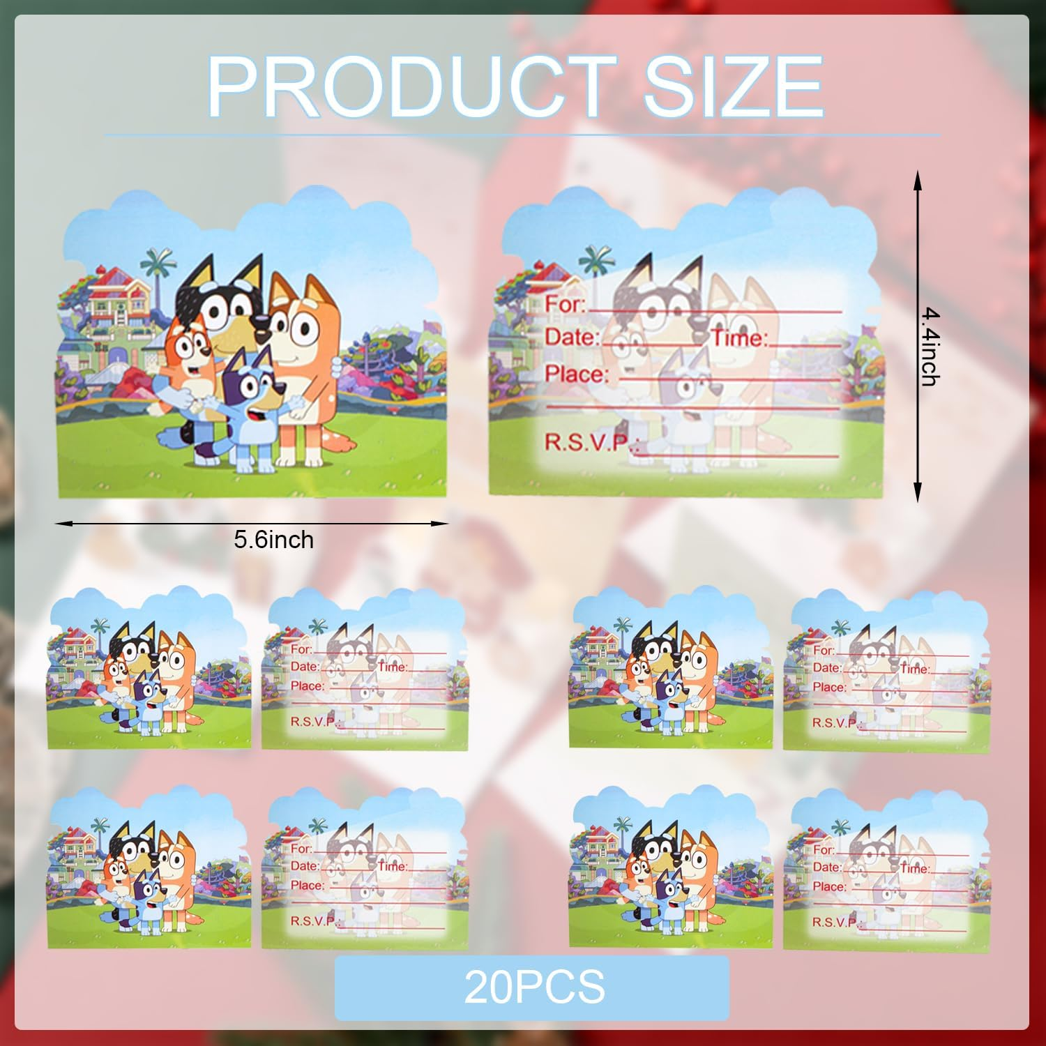 20Pcs Blue Blueys Birthday Invitation Cards Blueys Invitation Cards for Kids Blueys Birthday Party Supplies image number 1