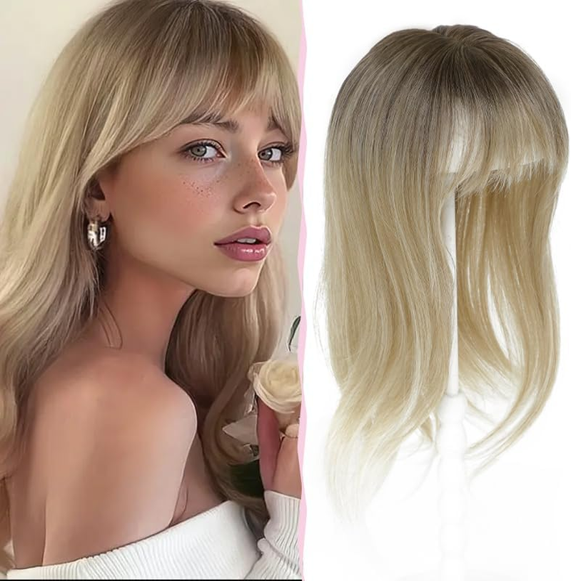 Nexyshe Hair Topper 18 Inch Hair Toppers for Thinning Hair Natural Straight Hair Pieces with Bangs Fake Hair for Ladies with 4''X5'' Base Size