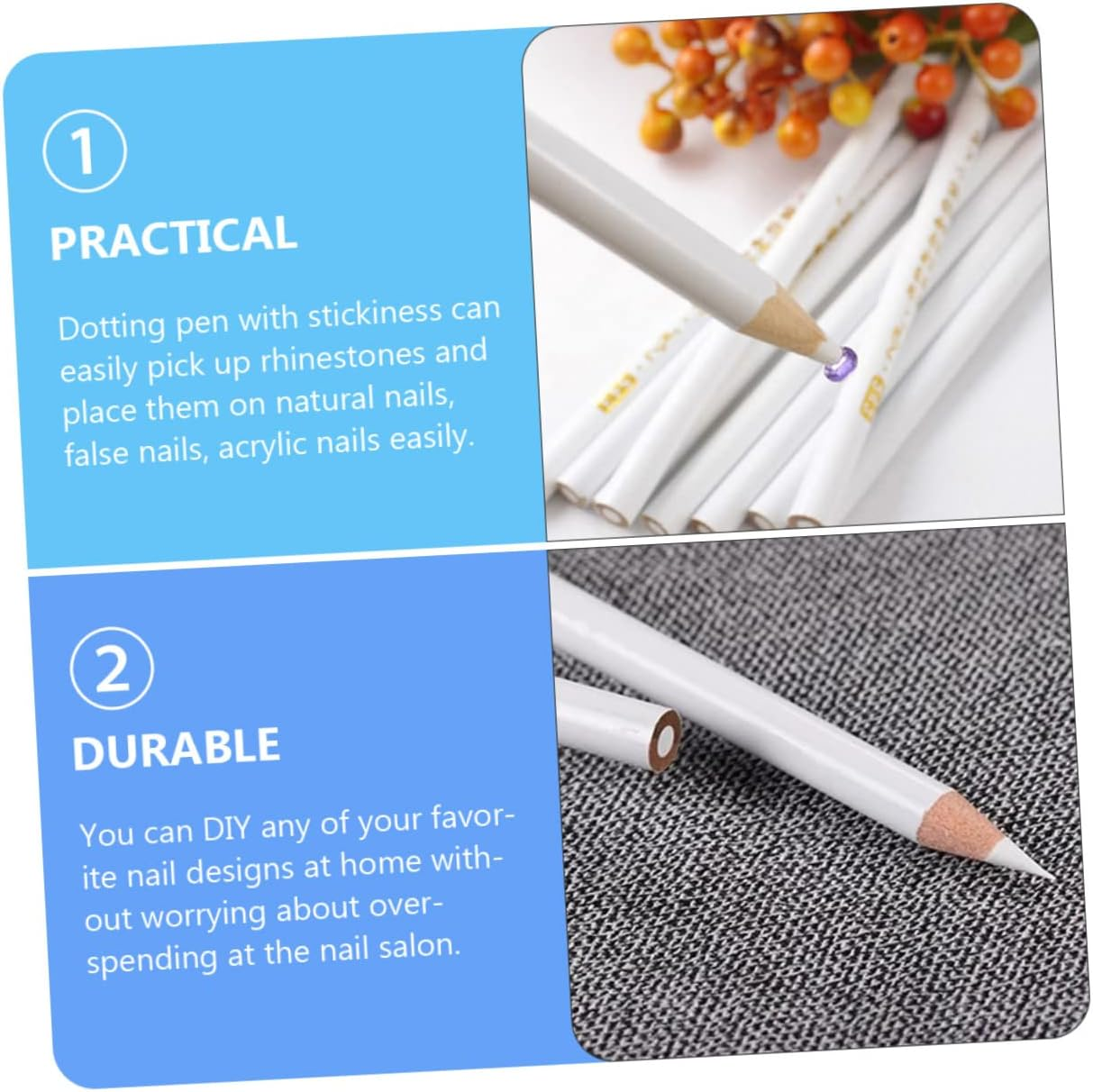 Healvian 12Pcs White Pencil Nail Nail Art Rhinestones Pen Diamond Pen Nail Art Point Pen Nail Art Pencil Nail Point Pen Nail Art Tool Rhinestones Picker image number 2