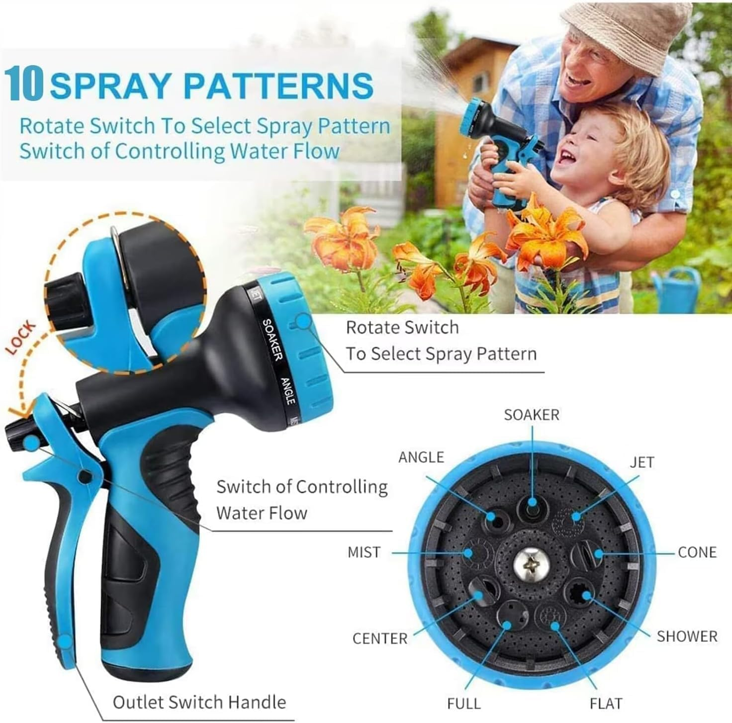 100 FT Expandable Garden Hose with 10 Function Spray Nozzle, No-Kink, Lightweight, Flexible Hose with Brass Fittings and 4-Layer Latex Core, Retractable Water Hose (Blue Black) image number 4