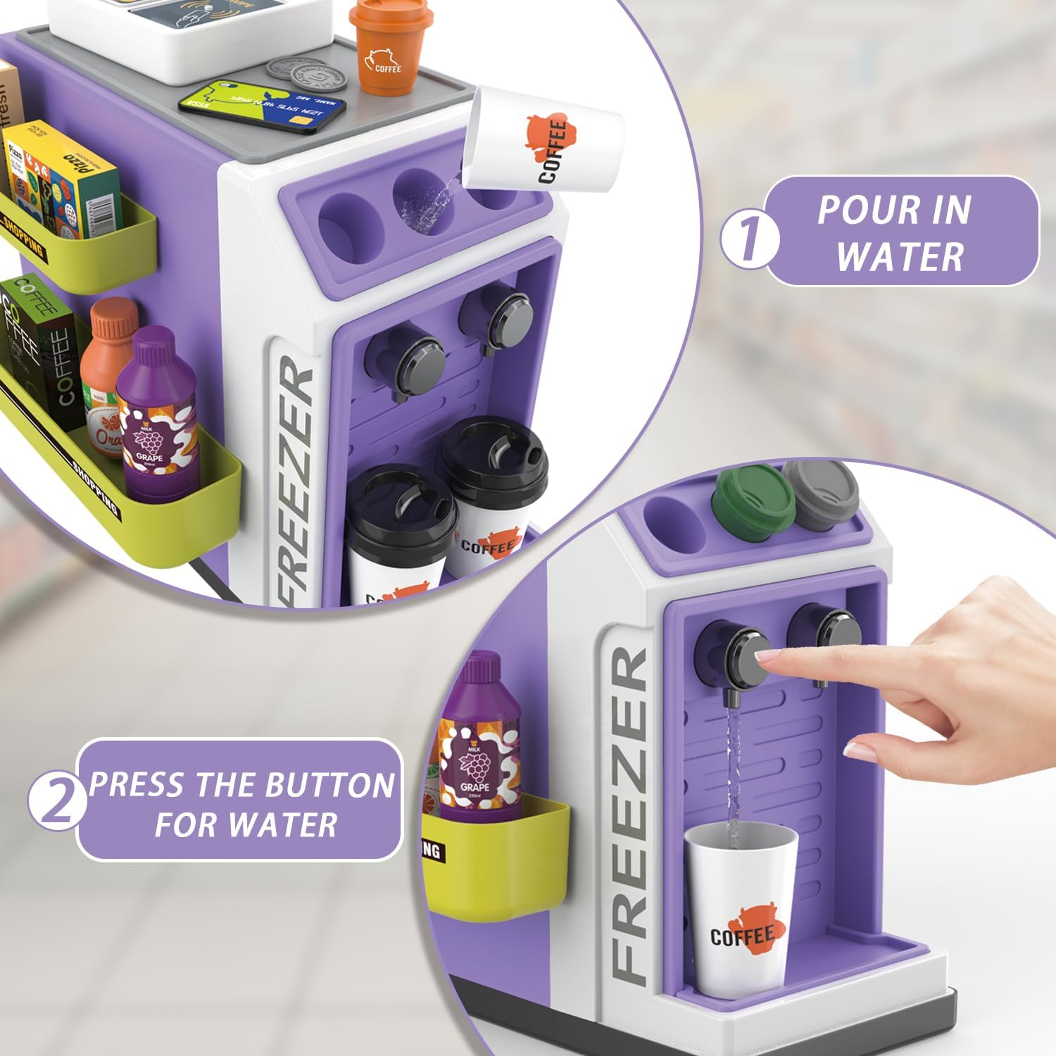 46PCS Cash Register Playset for Kids Pretend Play Mini Supermarket (Pink) image number 1