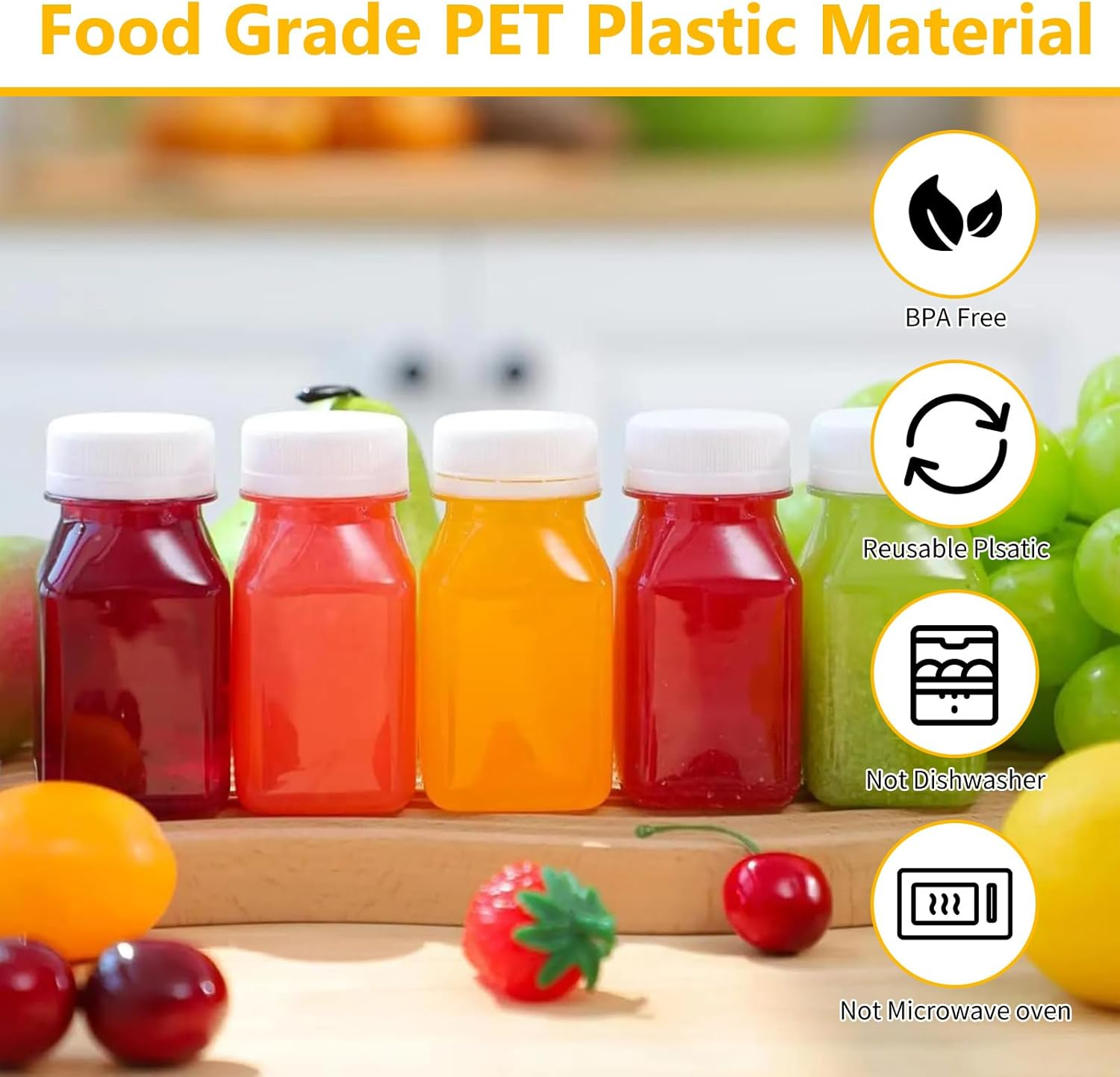 HXC Juice Bottles 12-Pack 4Oz/120Ml Shot Bottles with Lids - Reusable Small Plastic Juice & Smoothie Containers with Stickers image number 6