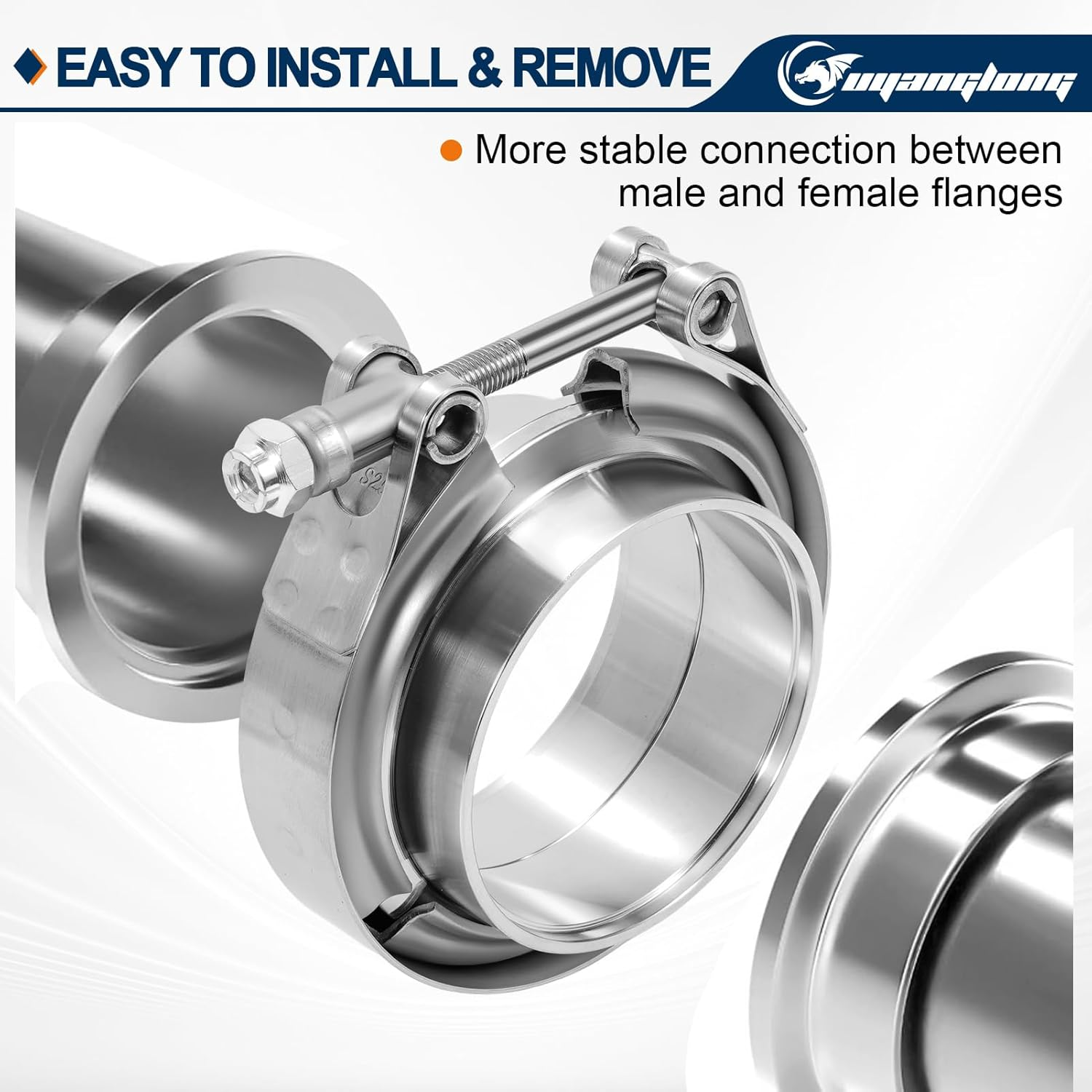 2.5 Inch V Band Exhaust Clamp with Flange Male Female Stainless Steel for Turbocharger, Exhausts, Mufflers, Downpipe 4PCS image number 1